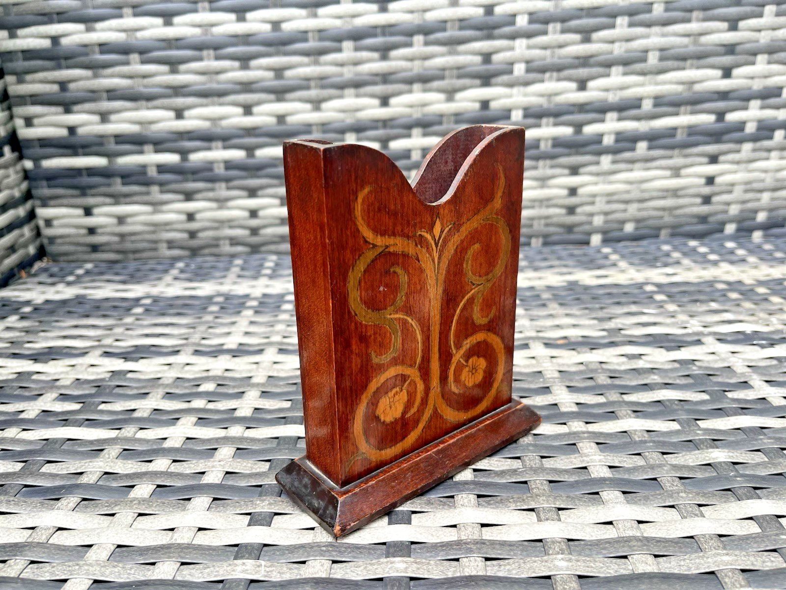 Antique Edwardian Art Nouveau Wooden Pokerwork Floral Desk Office Letter Rack photo buy