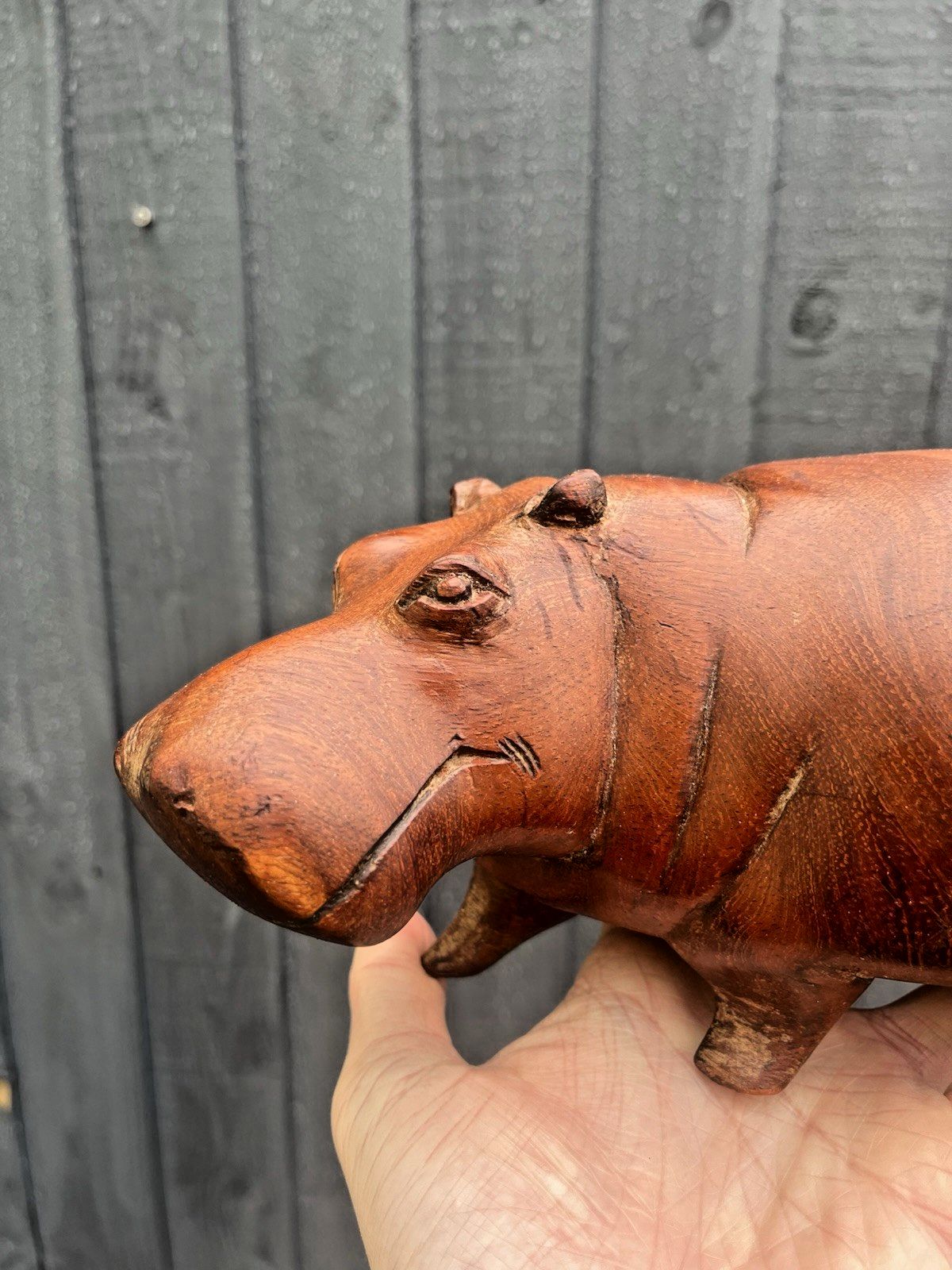 photo furniture Mid Century Heavy Carved Teak Hardwood Hippo Sculpture Treen Ornament Vintage