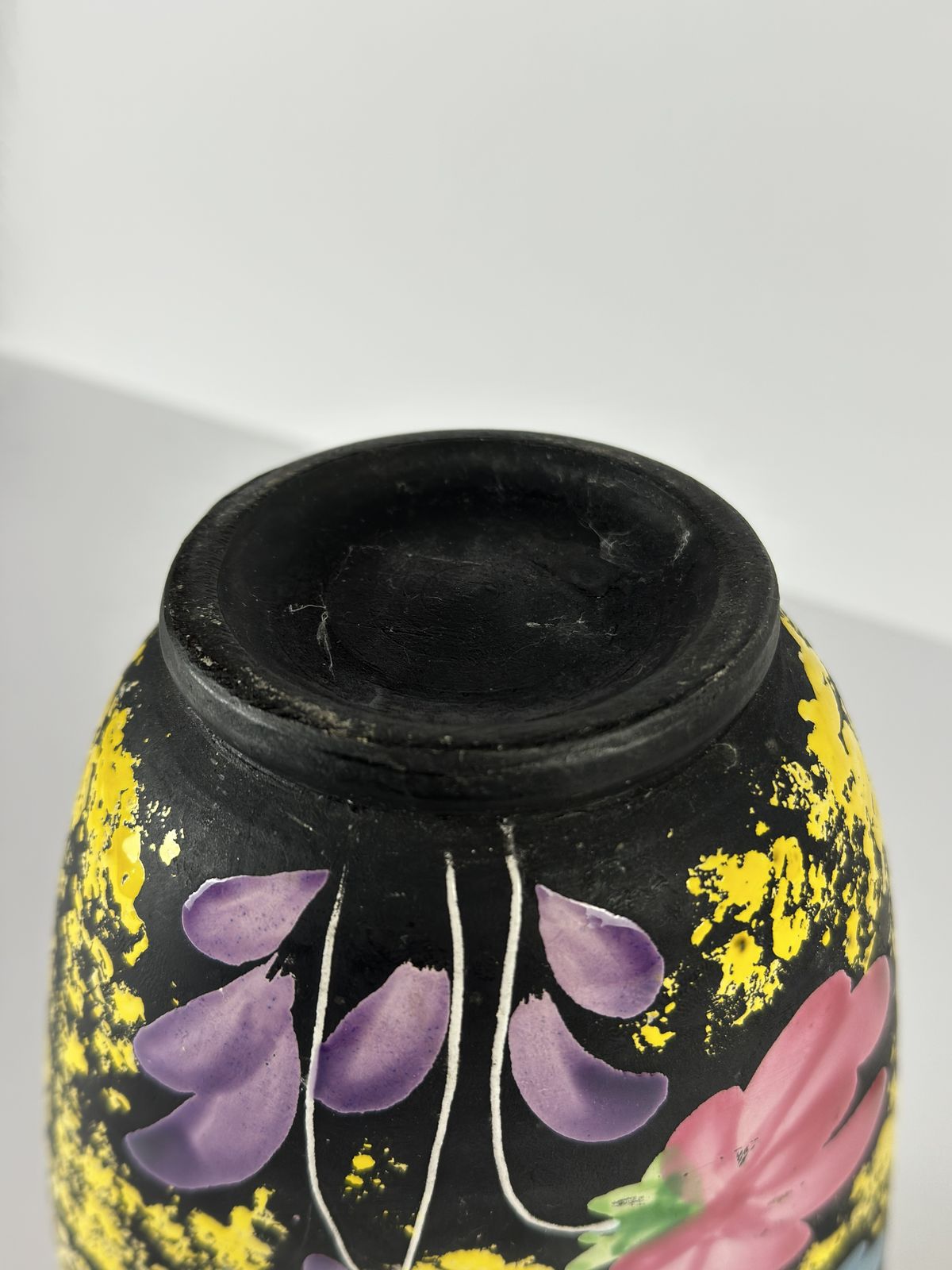 Floral Ceramic Vase, Black Yellow Glaze, Alvino Bagni For Raymor, Italian 1960s photo buy