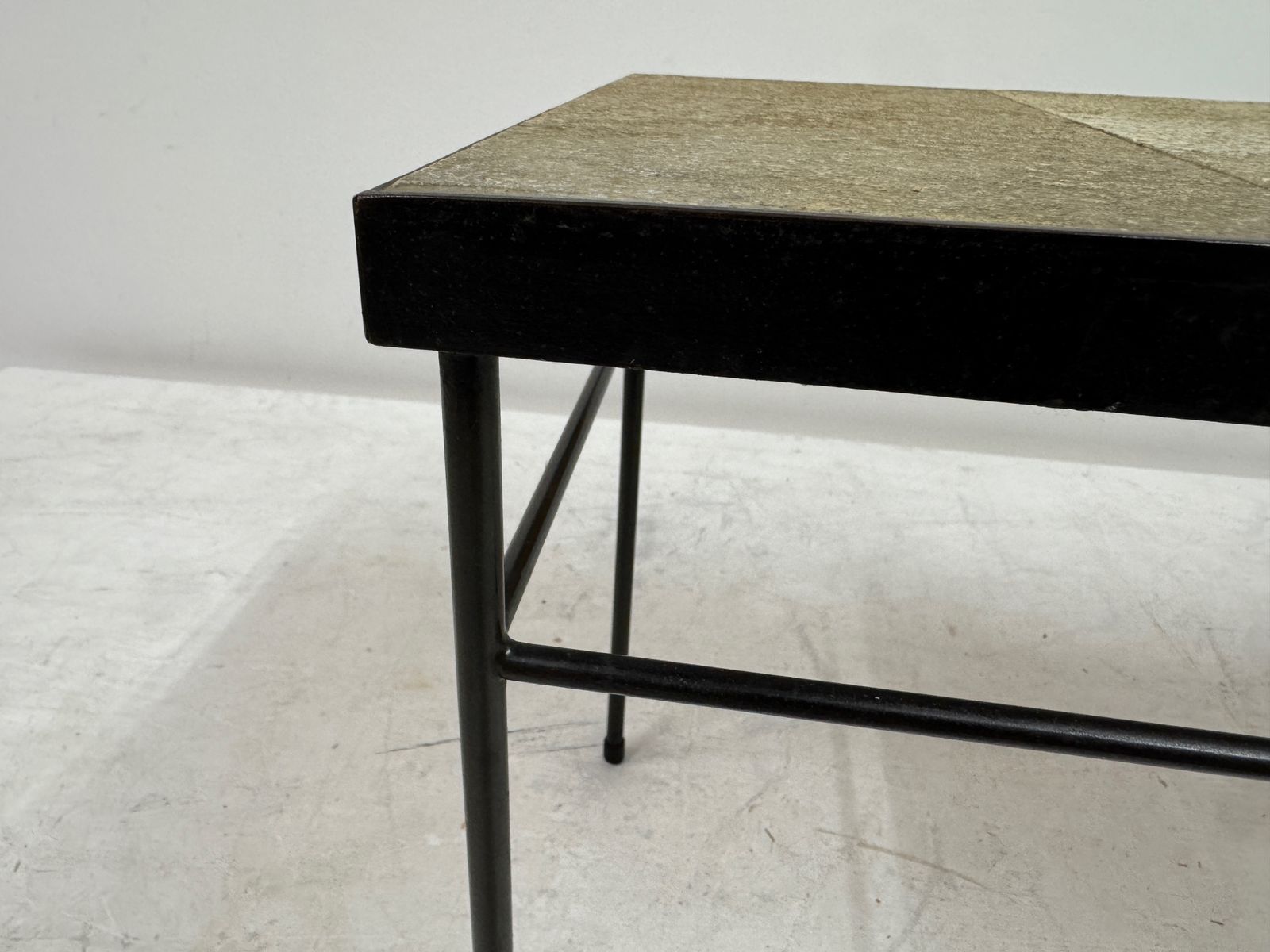 1960s French Stone Tile Topped Coffee Table photo vintage