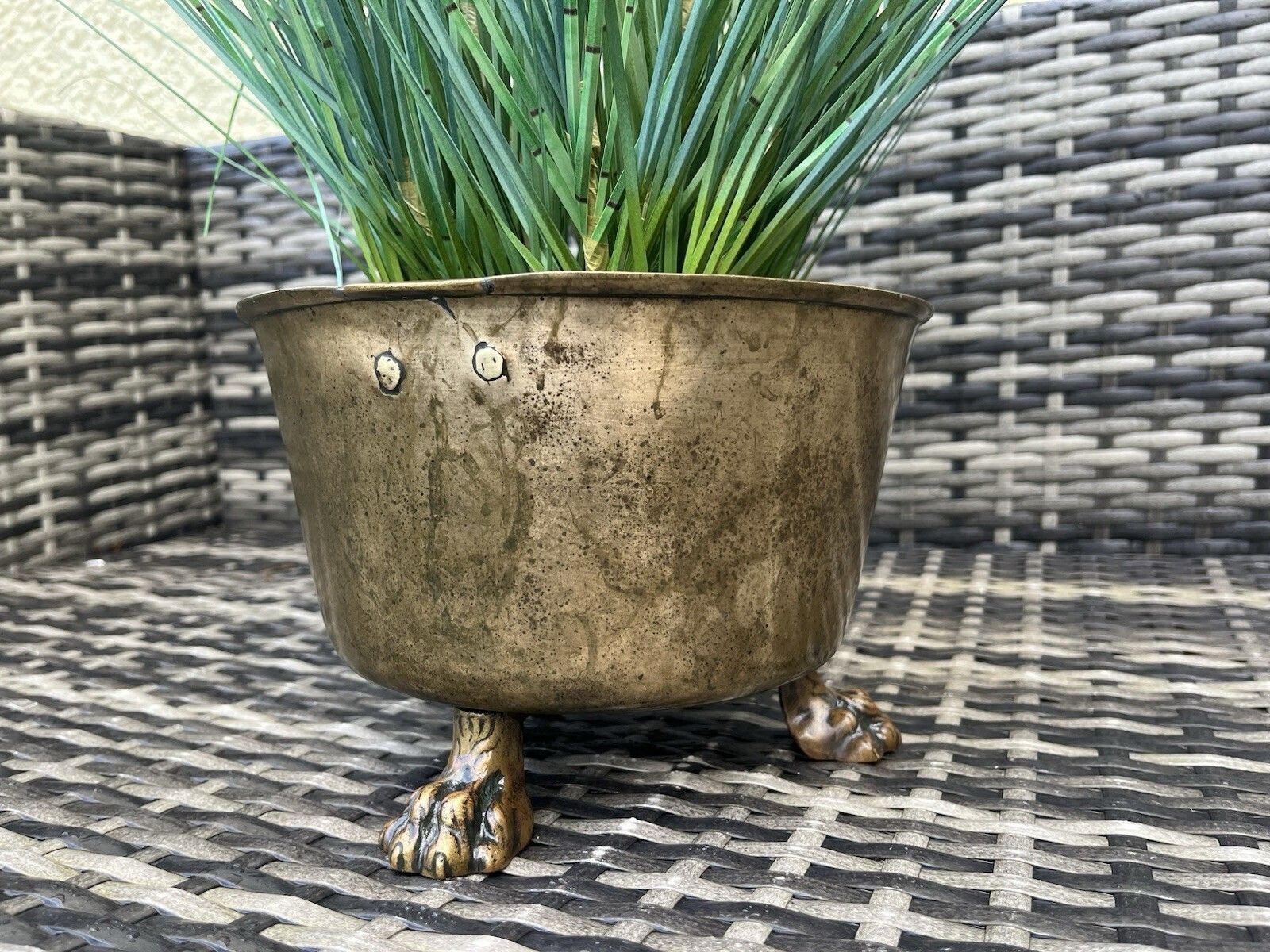 Quality Antique Bronze Brass Lions Foot Planter Plant Pot Jardiniere Cachepot photo Home Decor
