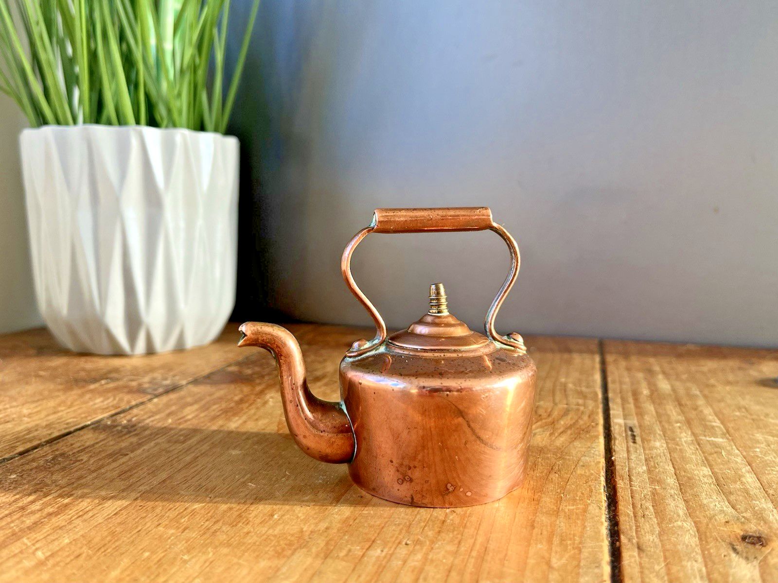 photo for sale Antique Victorian Miniature Salesmans Sample English Copper Fireside Kettle 19th