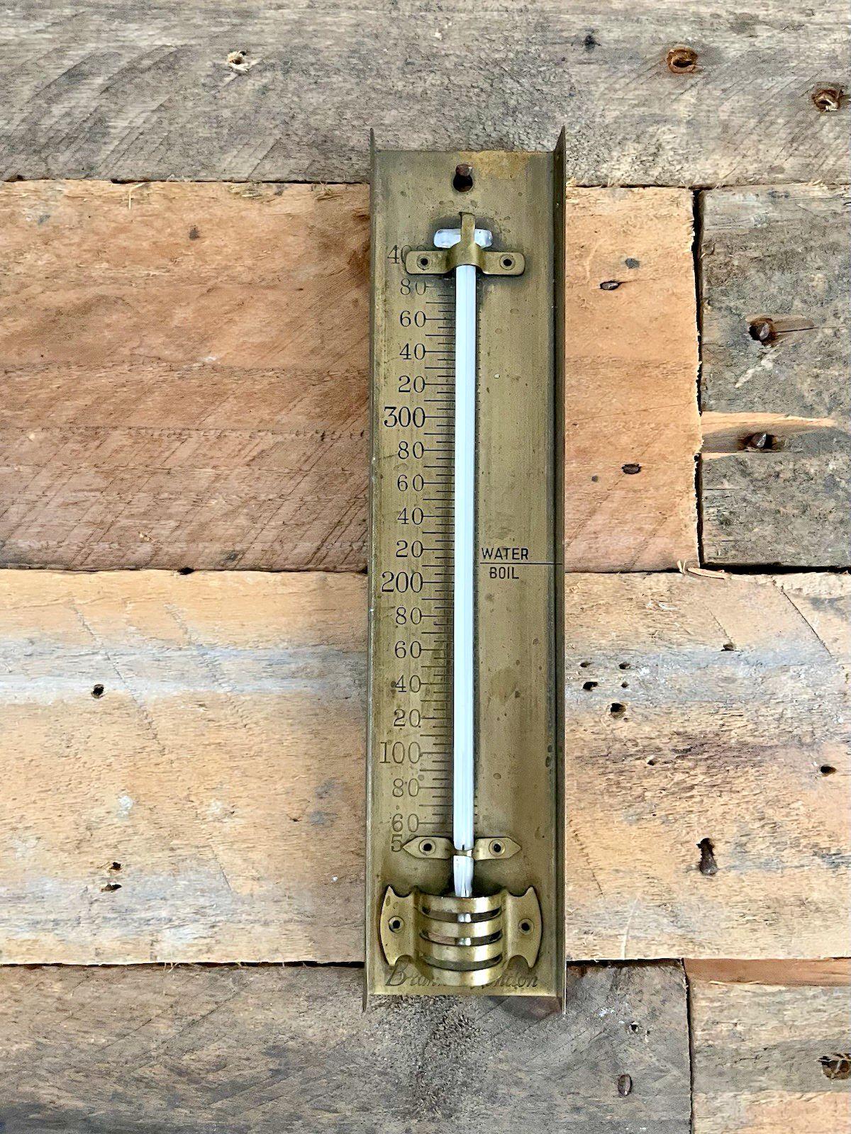 Antique 1920's Scientific Brannan London Brass Fahrenheit Industrial Thermometer photo vinterior