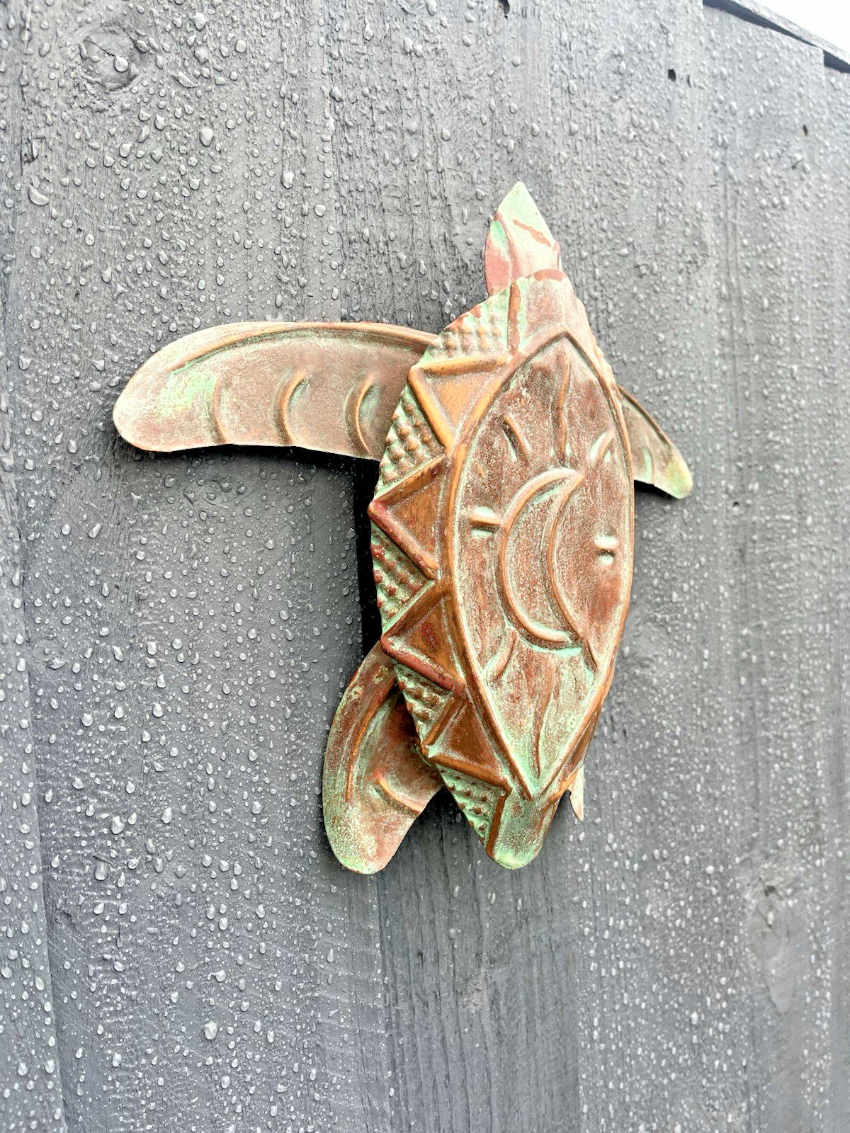 Vintage C1999 Copper Verdigris Moon Turtle Wall Folk Art By U.S Artist Kurt Ruby photo furniture