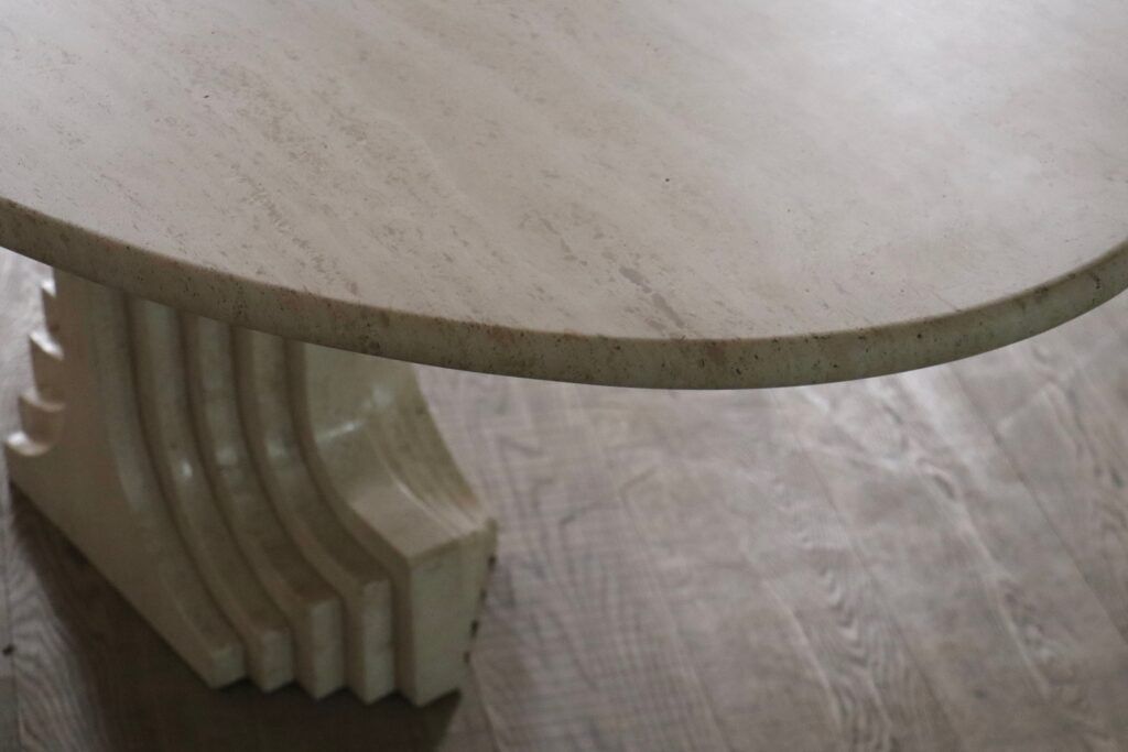 ‘Argo’ Oval Dining Table In Travertine By Carlo Scarpa For Simon Gavina, 1970s photo buy