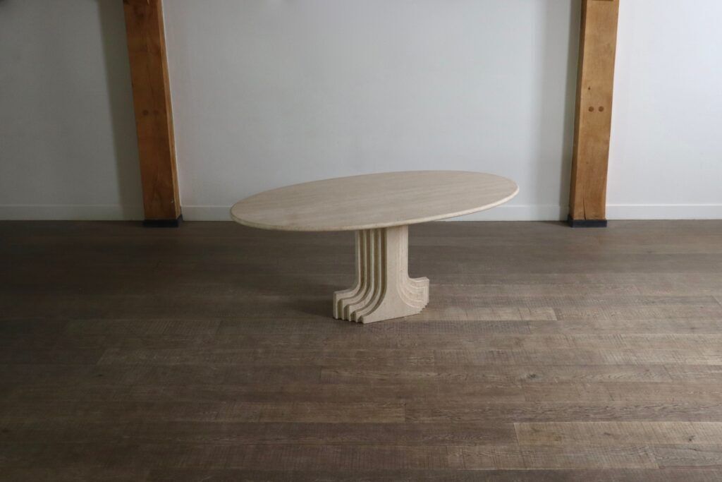 ‘Argo’ Oval Dining Table In Travertine By Carlo Scarpa For Simon Gavina, 1970s photo vintage