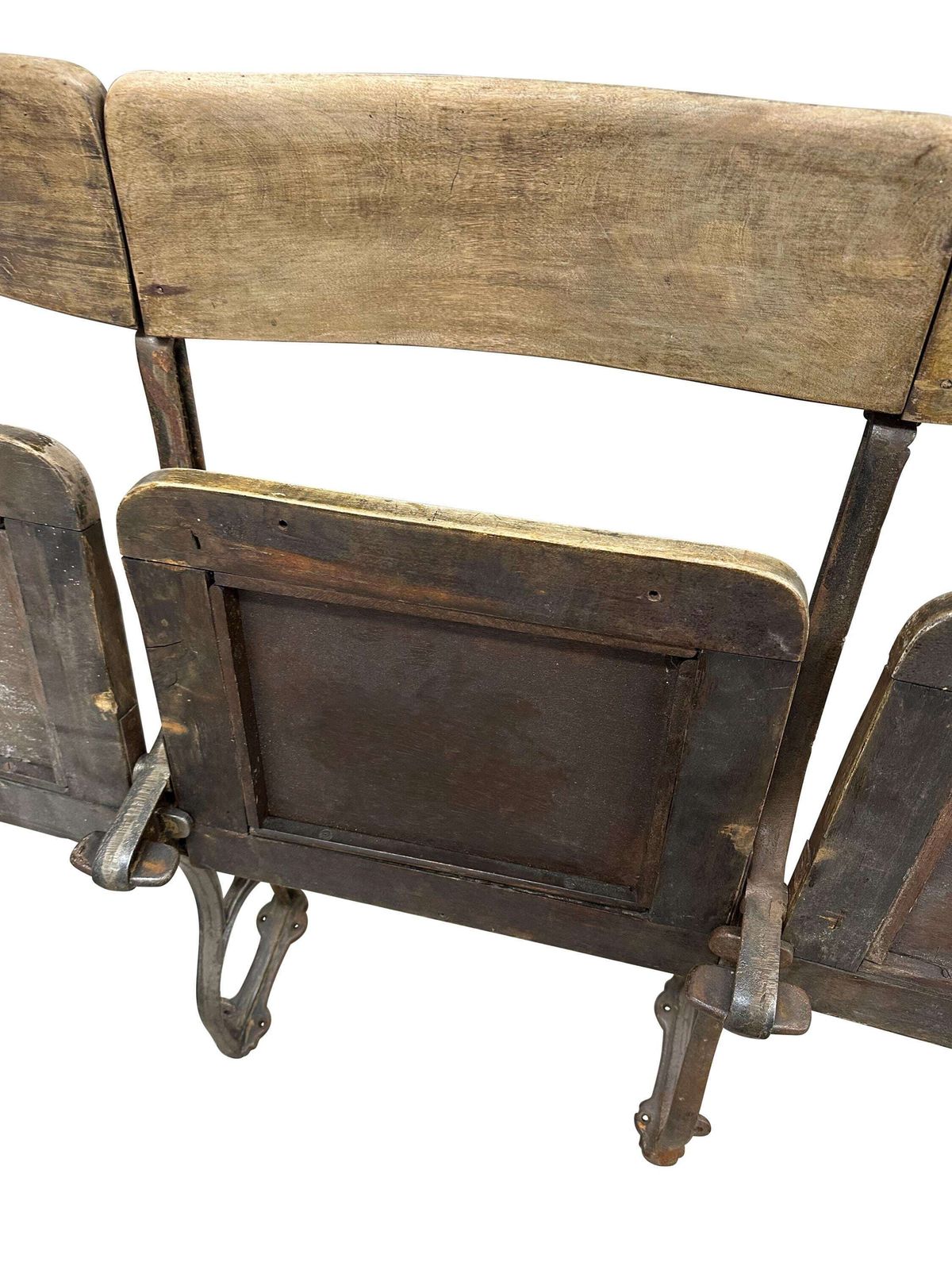 Vintage Set Of 3 Folding Cinema Chairs   Art Deco Opera Theatre Seats With Cast Iron Frame photo vinterior