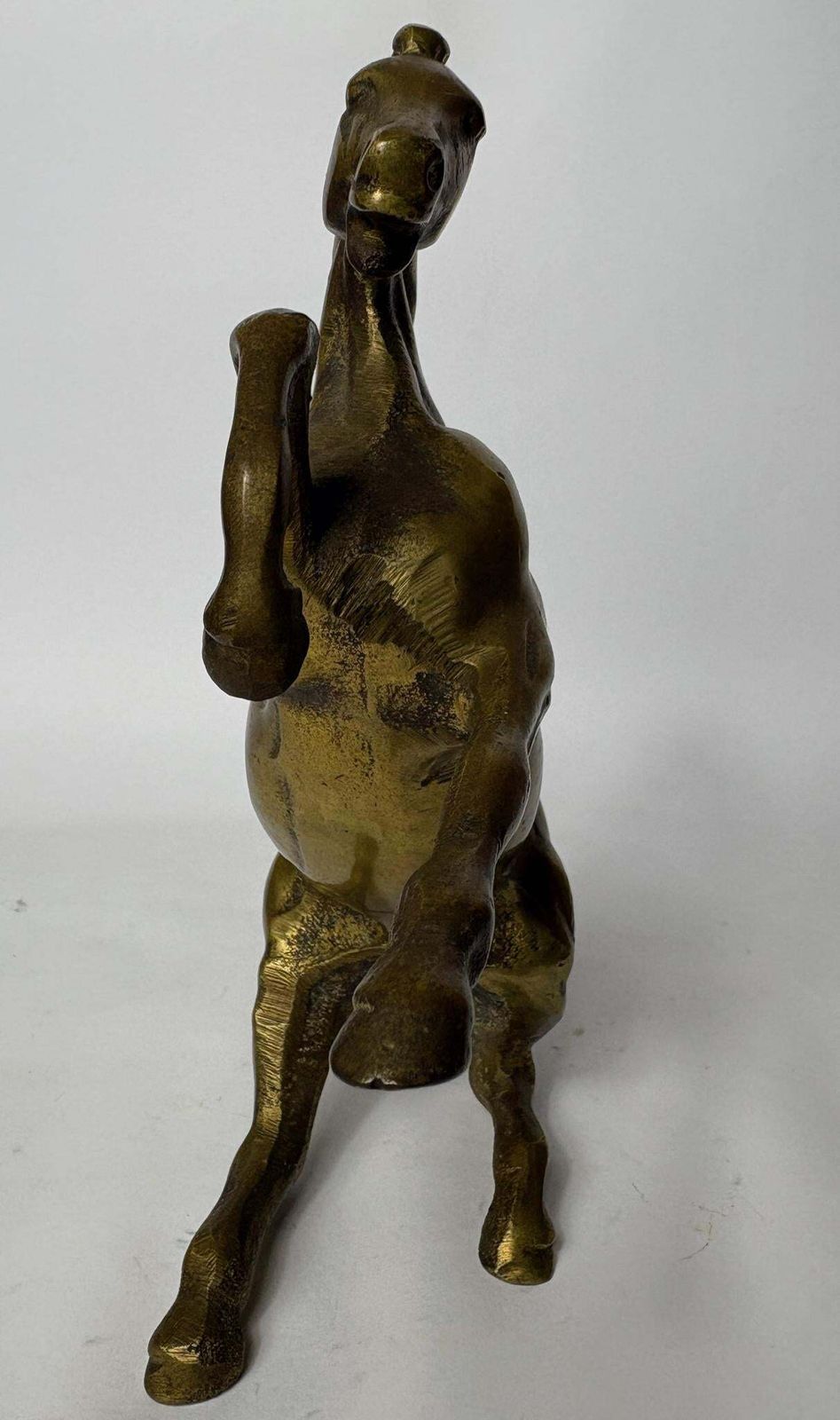 photo vinterior Pair Of Antique Cast Brass Horse Figures (C. 1880–1920) – Heavy Equestrian Mantel Ornaments – 21cm