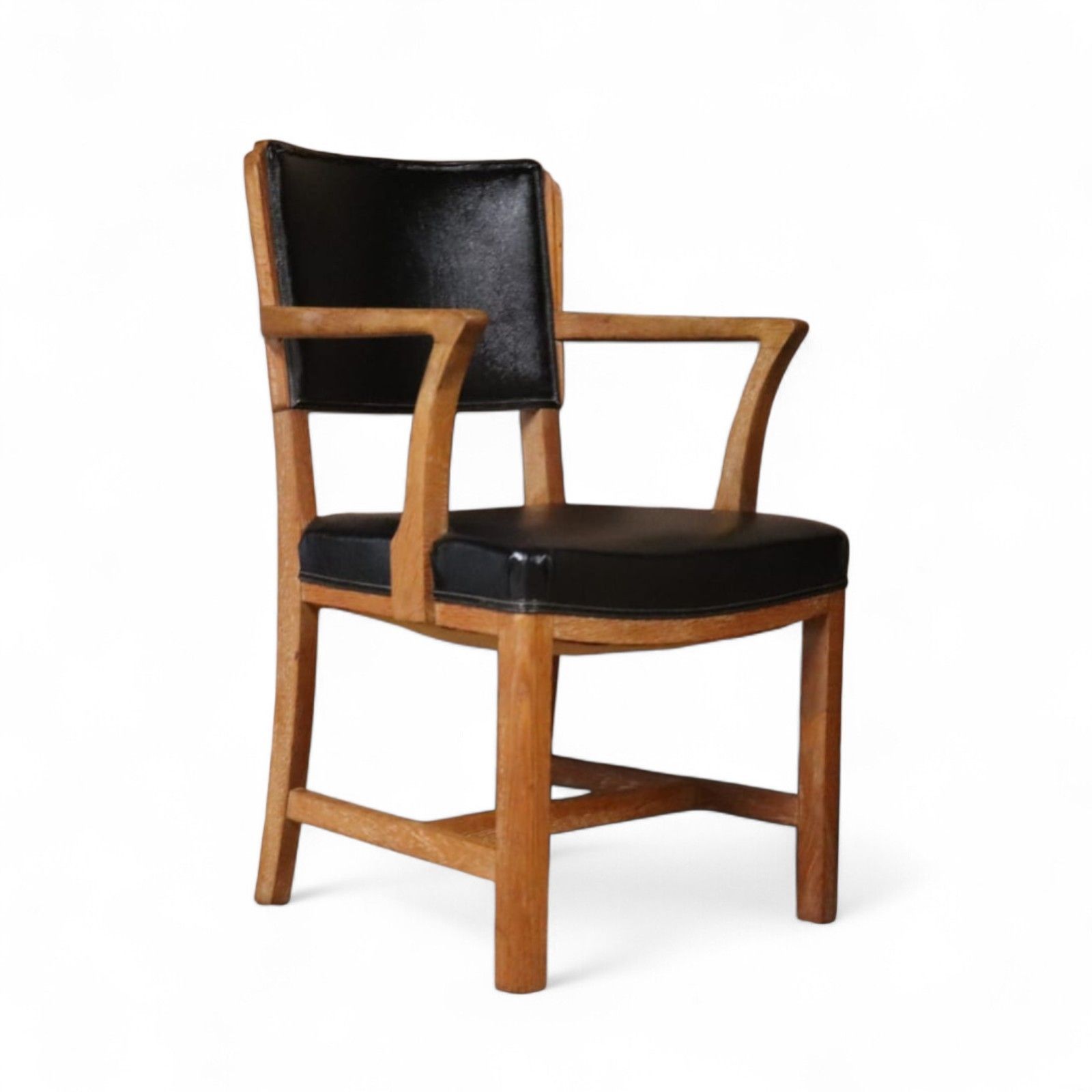 125.0 ​Art Deco Oak Desk Chair Heal’s Style 1930s Library Armchair Black Vinyl Office photo