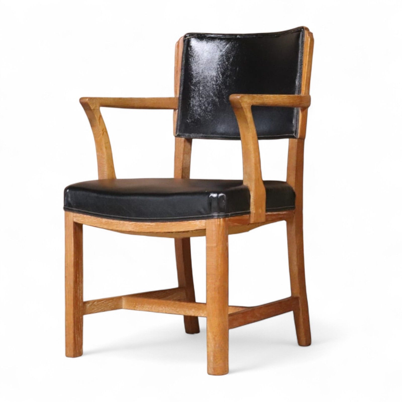 photo buy ​Art Deco Oak Desk Chair Heal’s Style 1930s Library Armchair Black Vinyl Office