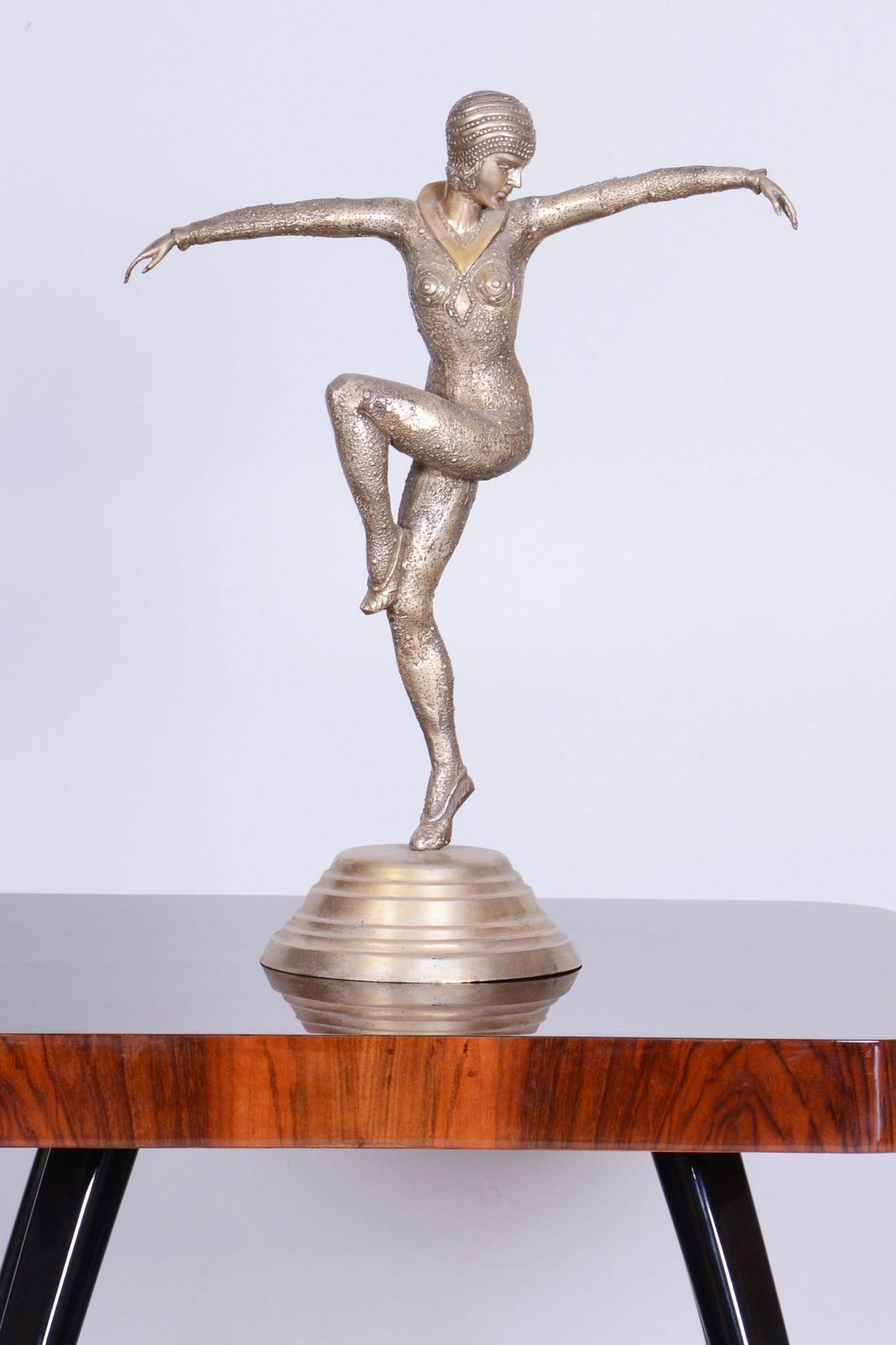 Original Art Deco Sclpture Of Dancer, By D. Chipăruș, Metal, France, 1930s photo vintage