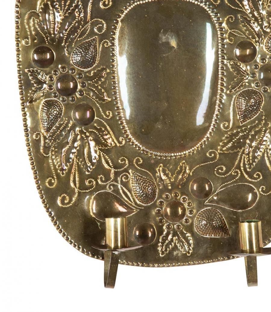 Pair Of 19th Century Swedish Pressed Brass Wall Sconces photo for sale