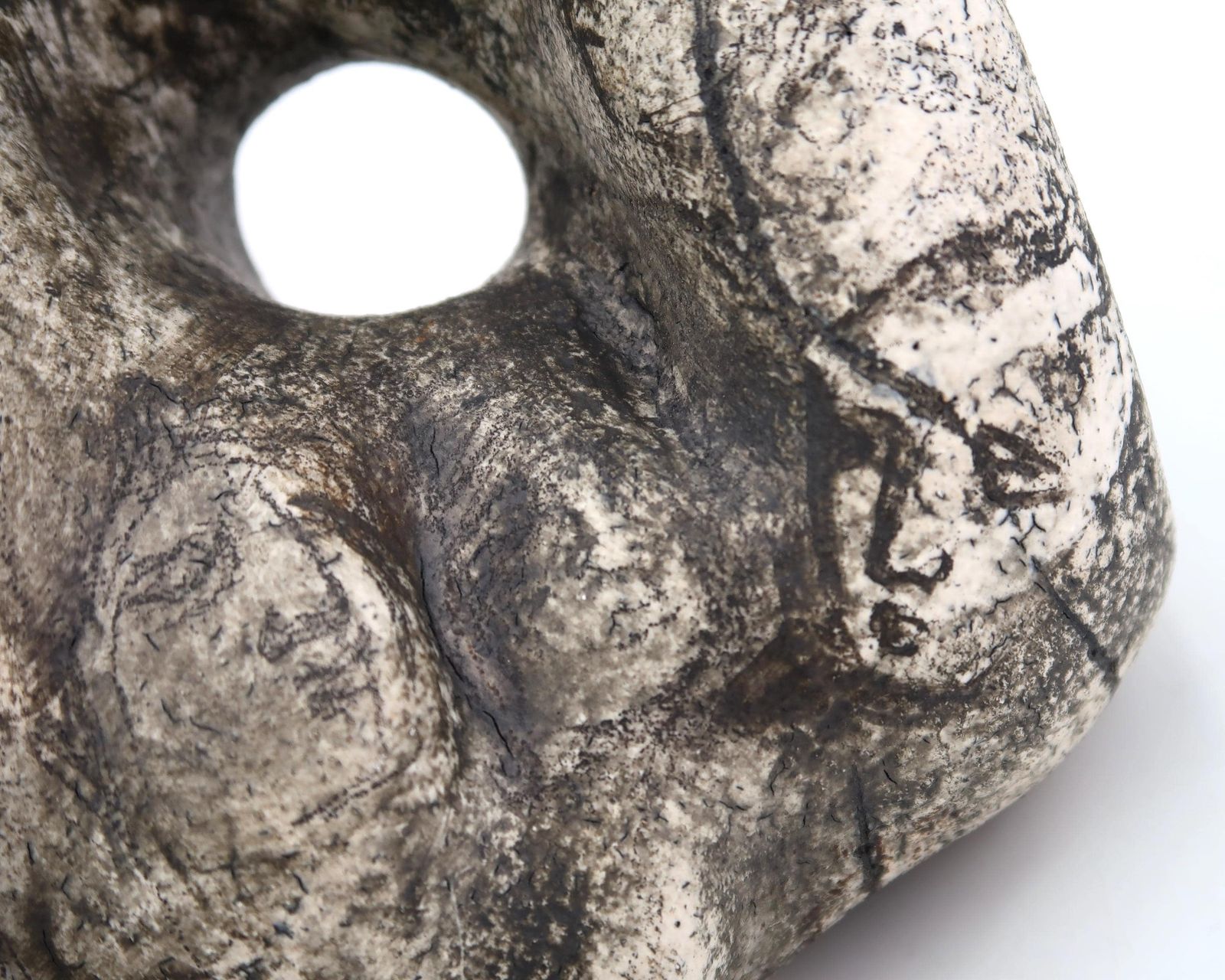 photo furniture French Sculptural Ceramic Vase Decorated With Faces And With A Hole, 1980s / Grey, Art, Artist, Home Decor, Sculpture