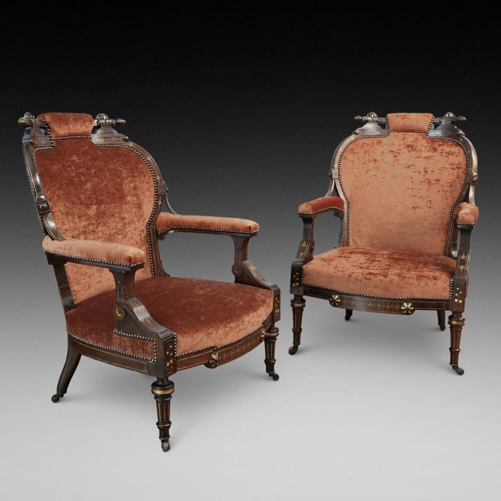 Pair Of Mid Victorian Rosewood Easy Arm Chairs photo furniture