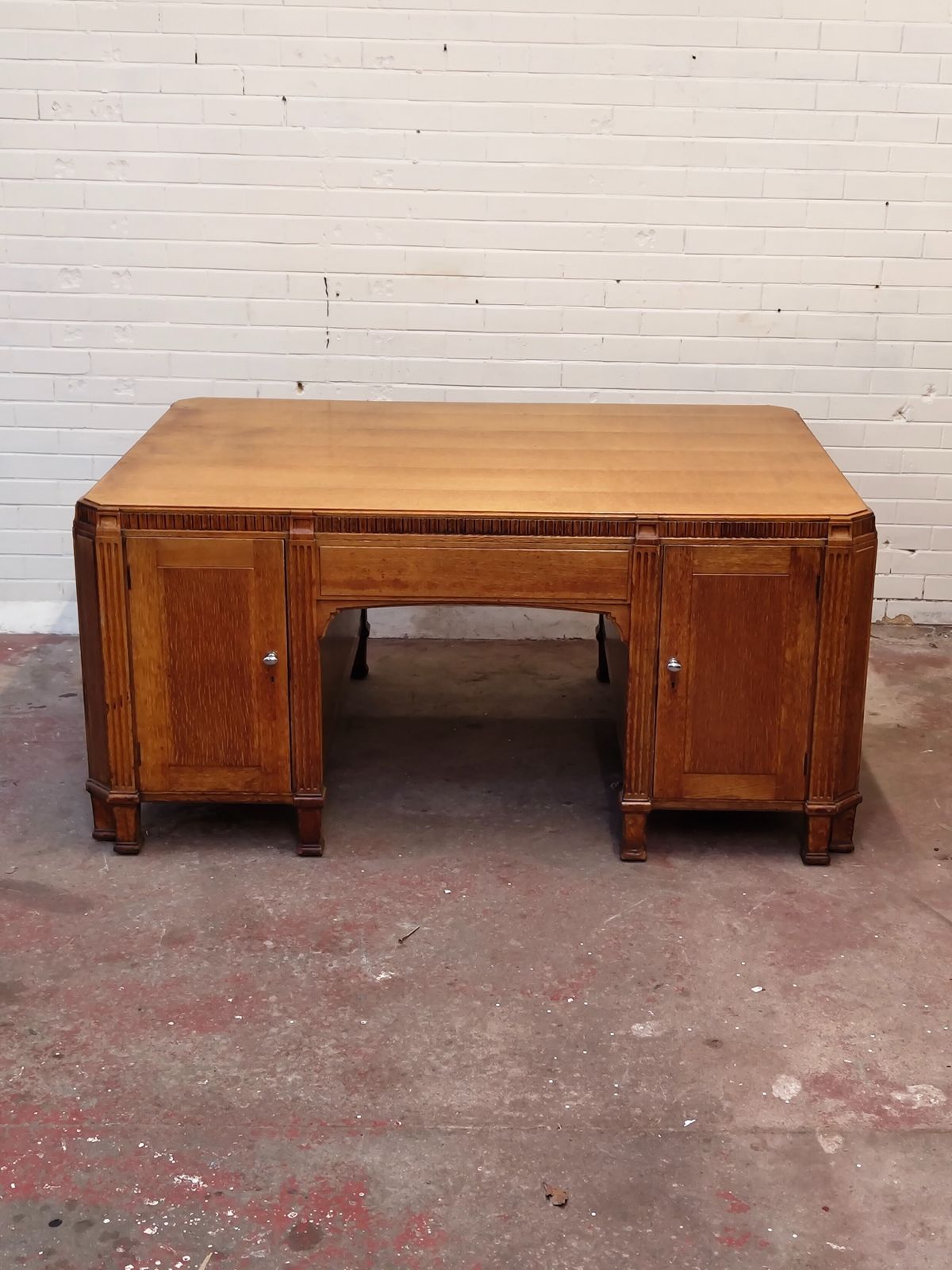 Imposing Golden Oak Art Deco Partners Desk By Waring & Gillows photo vintage
