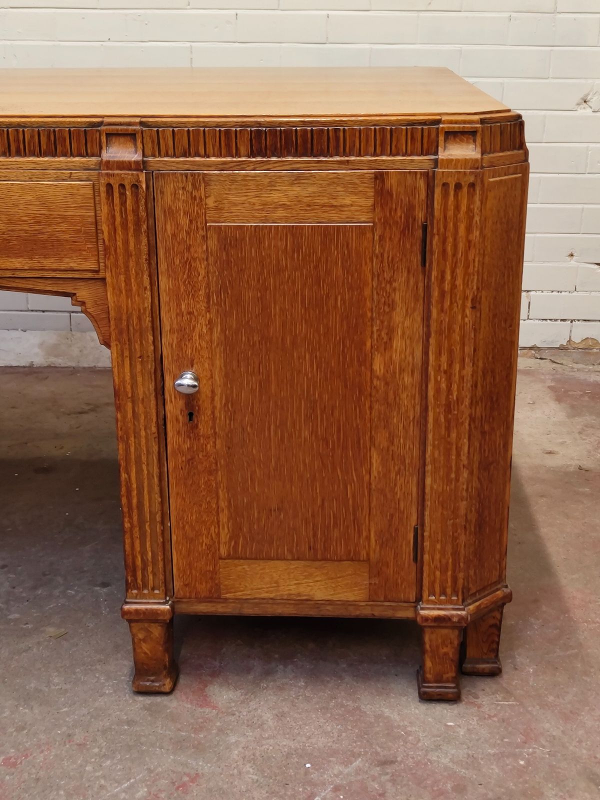 photo for sale Imposing Golden Oak Art Deco Partners Desk By Waring & Gillows