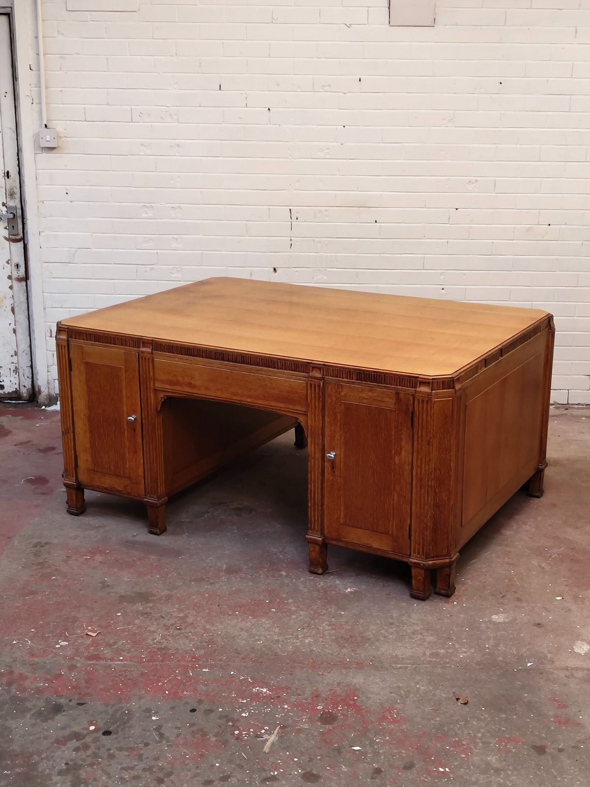 1890.0 Imposing Golden Oak Art Deco Partners Desk By Waring & Gillows photo