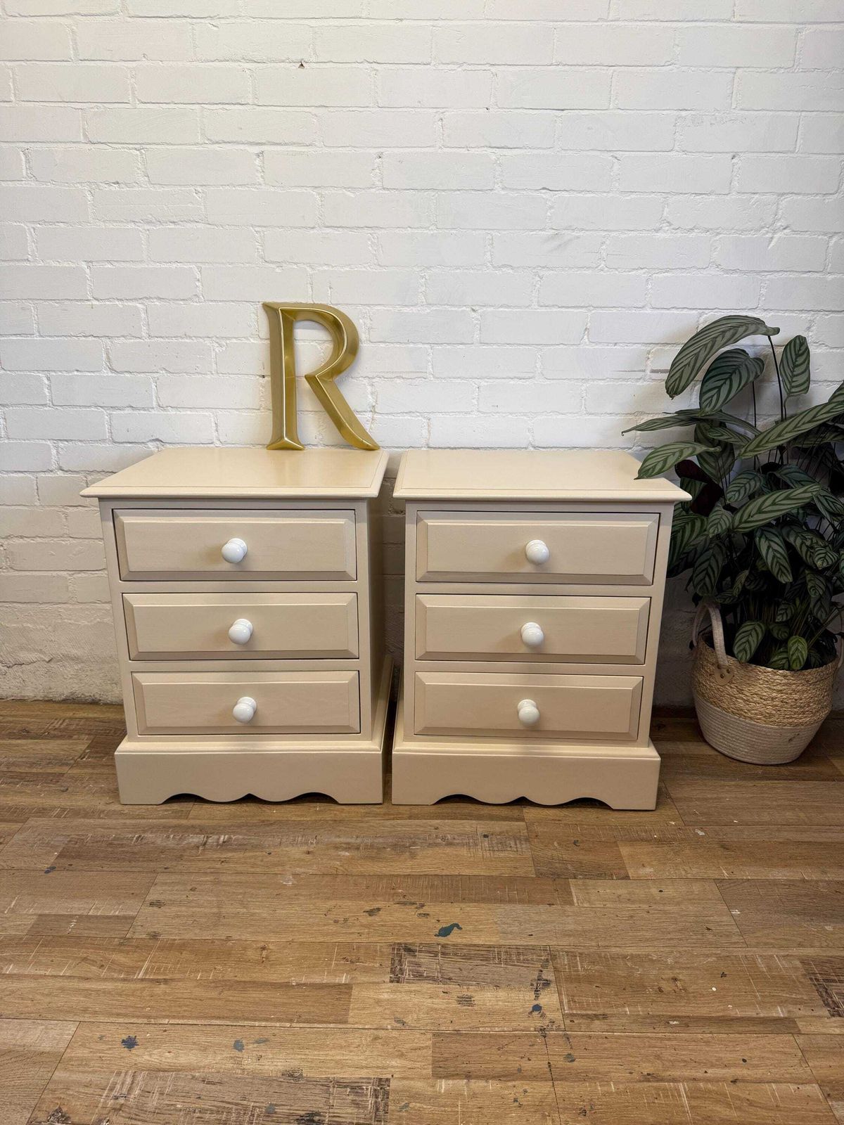 Pair Of Painted Pine Bedside Tables Solid Pine | Farrow & Ball Joa’s White photo furniture