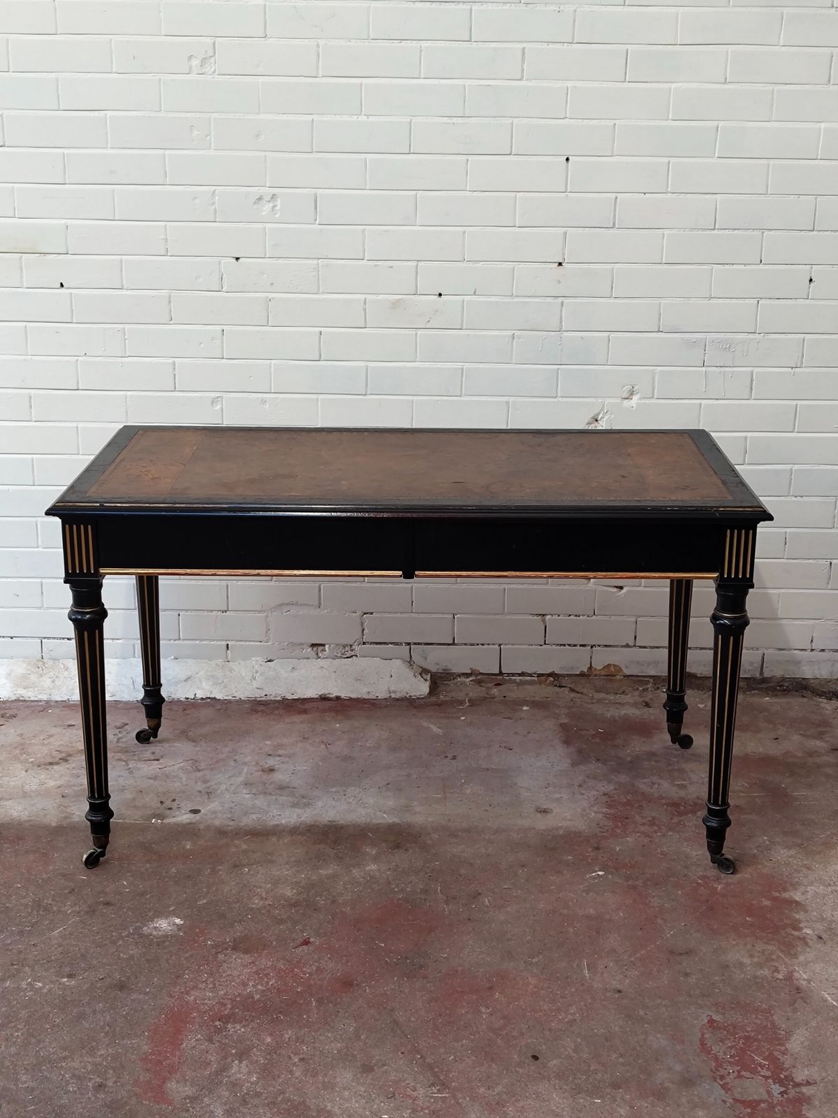 Antique Victorian English Aesthetic Movement Ebonised Leather Top Library Writing Table photo Furniture