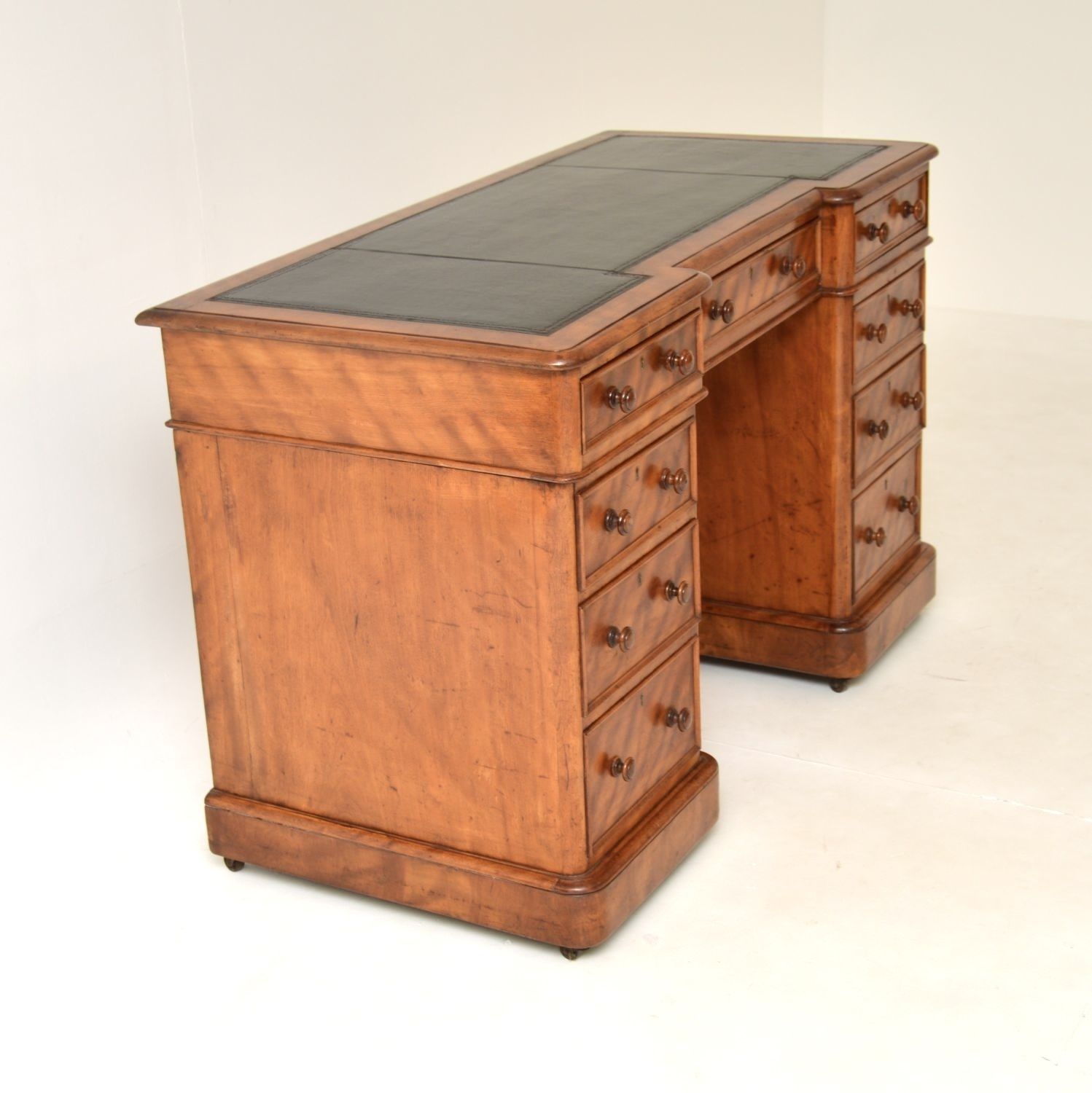 Antique Victorian Satinwood Leather Top Pedestal Desk photo buy
