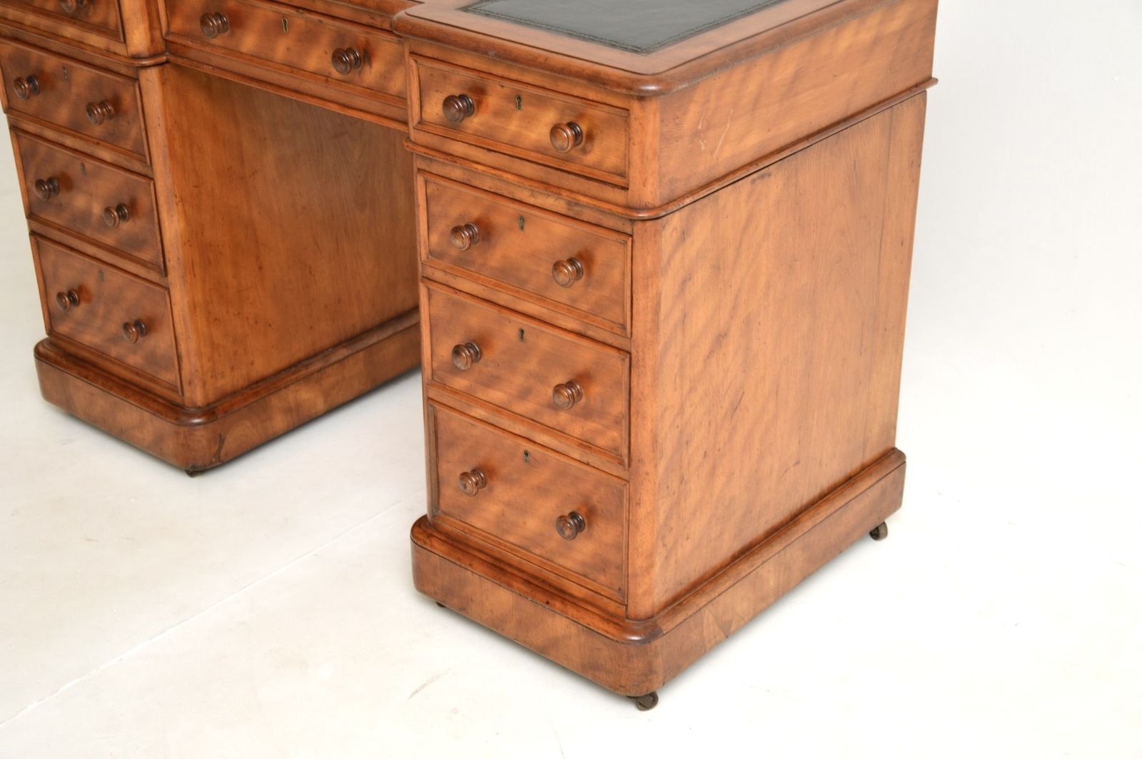 photo furniture Antique Victorian Satinwood Leather Top Pedestal Desk