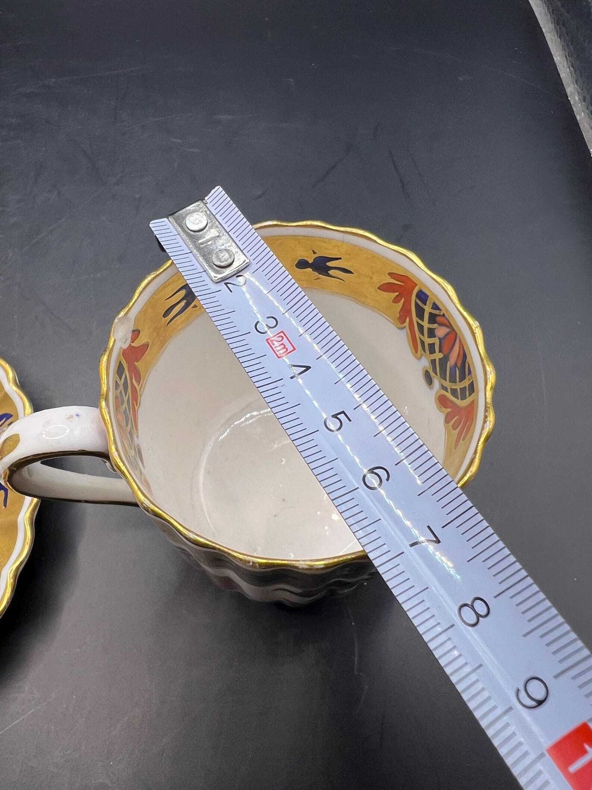 Antique Coffee Can  Tea Cup And Saucer Vibrant Imari Pattern With Gold Gilt Stamped Copeland 5.257. As Is photo vintage