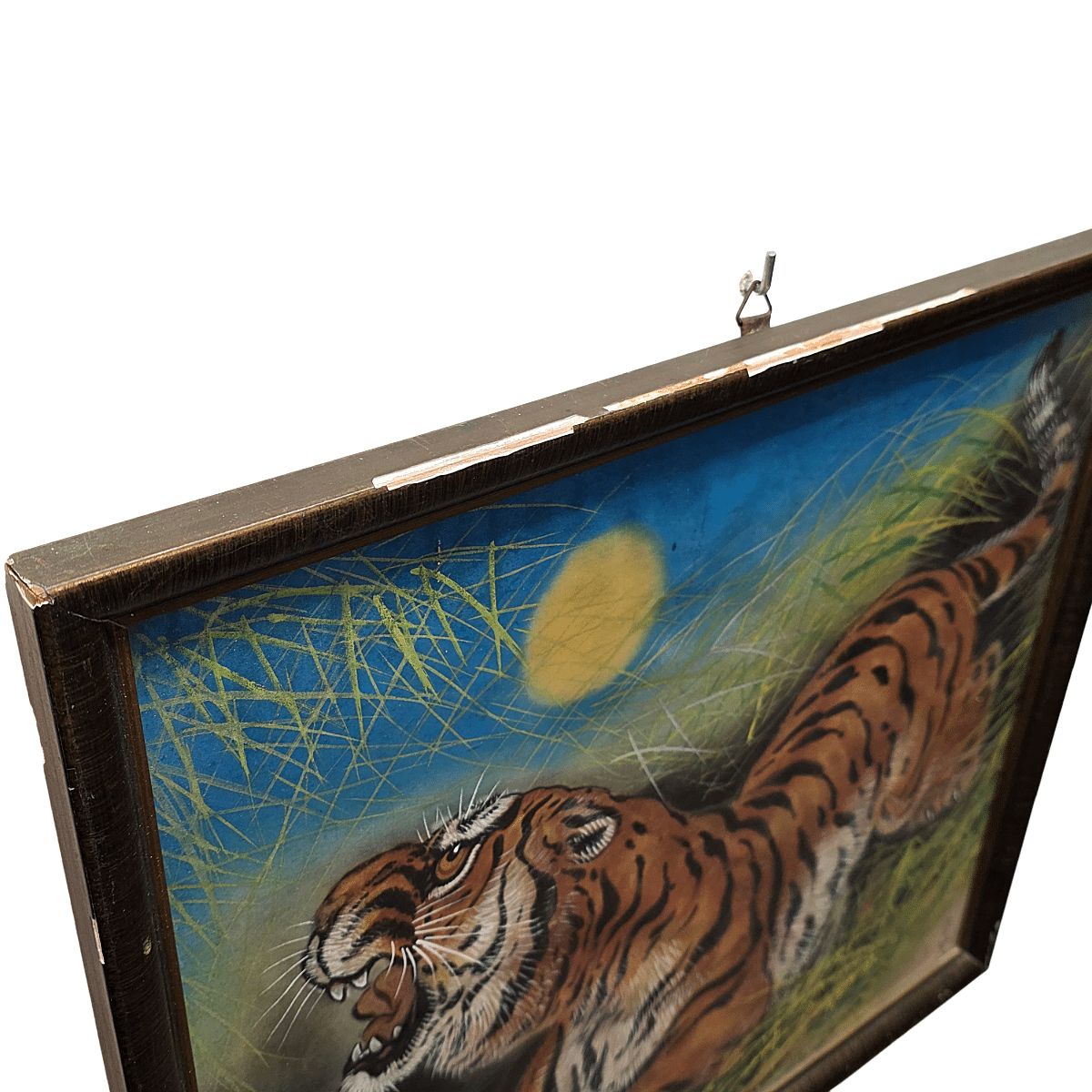 Vintage Japanese Painting On Silk With Tiger, Mid Cetury photo 165.0
