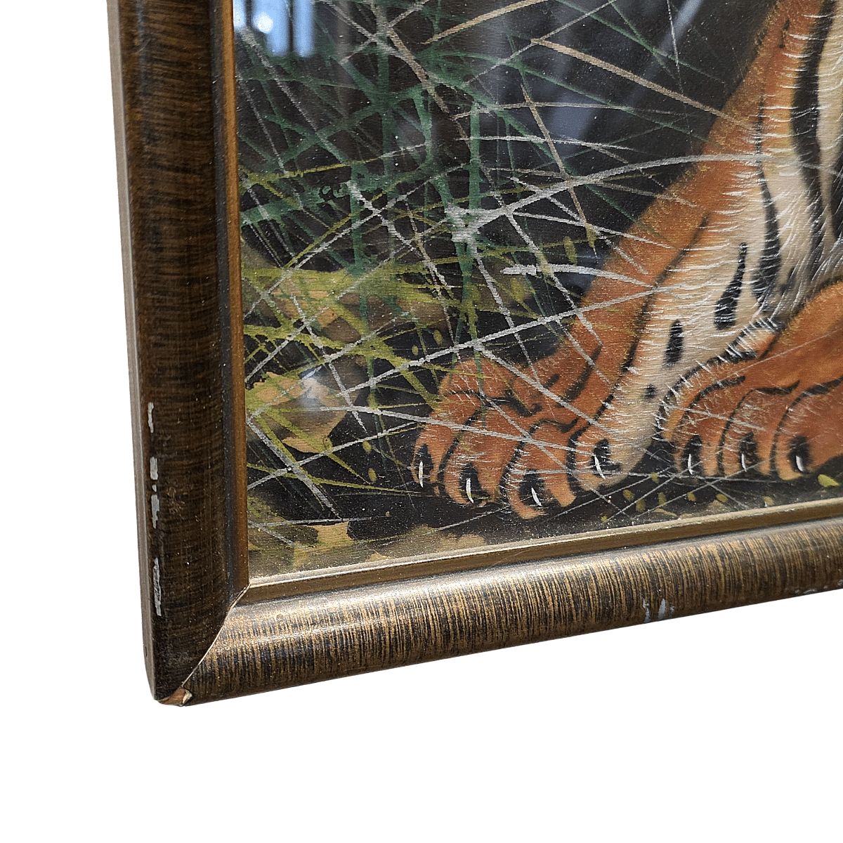 Vintage Japanese Painting On Silk With Tiger, Mid Cetury photo vinterior