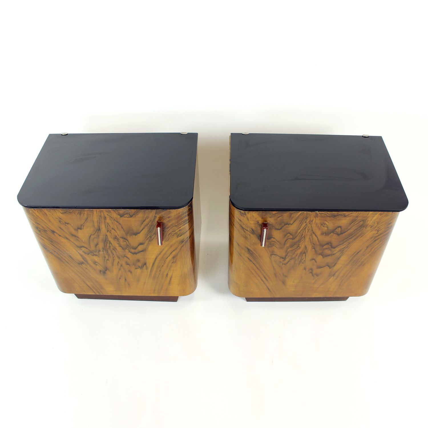 Pair Of Art Deco Bedside Tables With Faux Wood Graining & Glass, Czechoslovakia, 1940s photo 1120.0