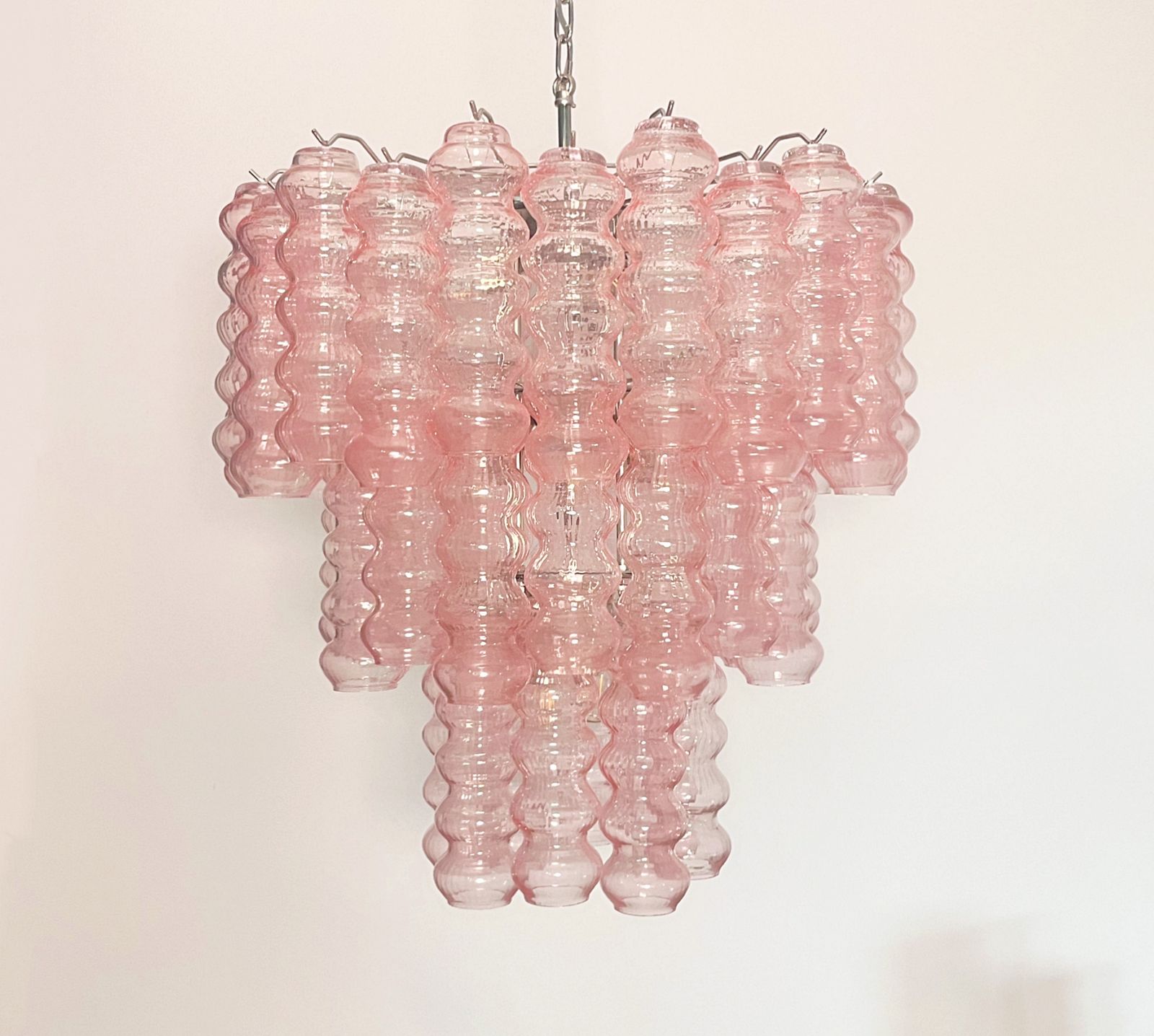 Three Tier Murano Glass Tube Chandelier   48 Pink Glasses photo vintage