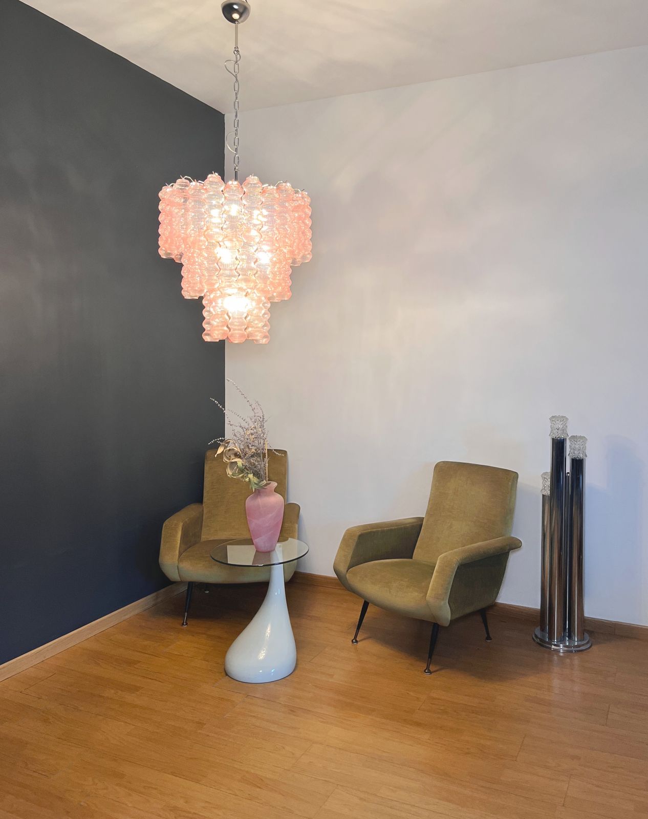photo for sale Three Tier Murano Glass Tube Chandelier   48 Pink Glasses