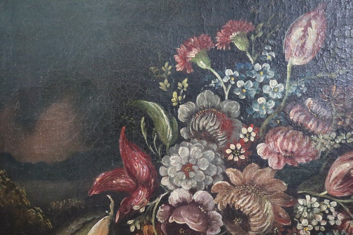 Still Life With Flowers, 1700s, Oil On Canvas, Framed photo furniture