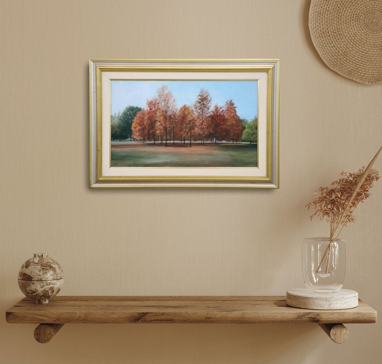 Autumn Landscape, Oil Painting On Canvas Cardboard, 20th Century, Framed photo furniture