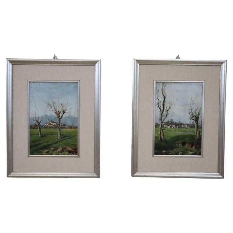 Countryside Landscapes, Oil Paintings On Board, Early 20th Century, Framed, Set Of 2