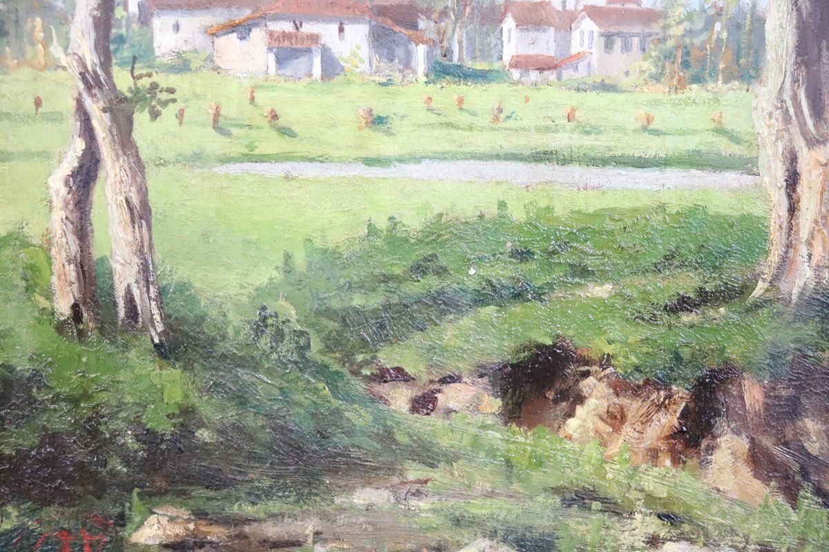 Countryside Landscapes, Oil Paintings On Board, Early 20th Century, Framed, Set Of 2 photo vinterior