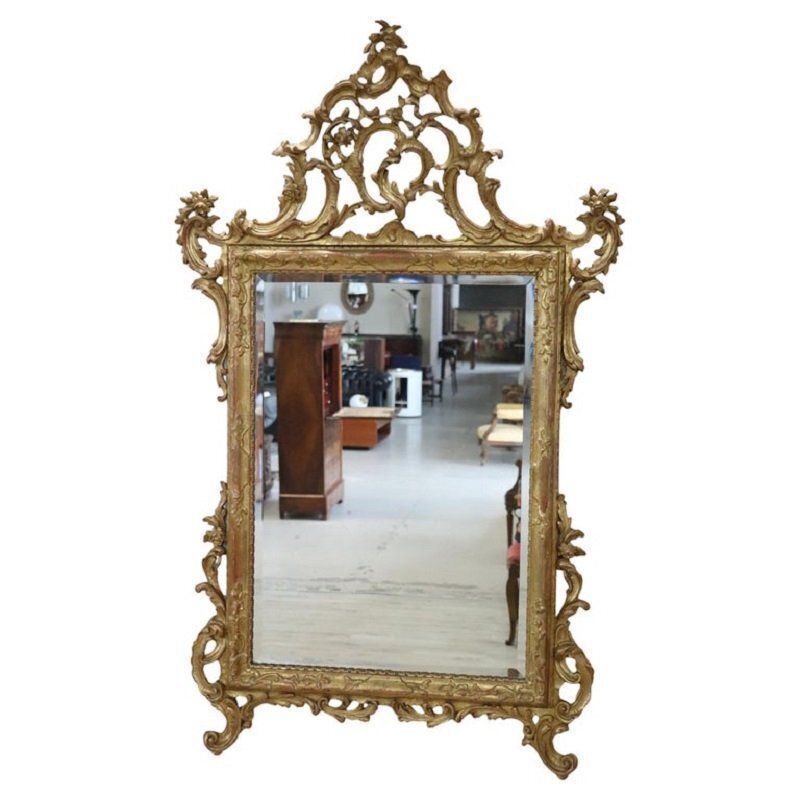 Carved And Gilded Wood Wall Mirror, Early 20th Century