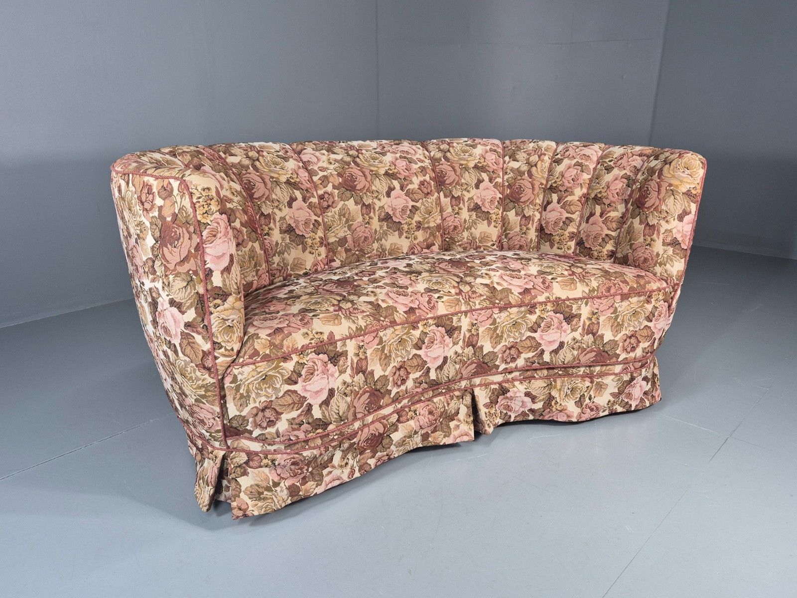 2 Seater Banana Sofa Vintage Danish Art Deco Floral Upholstery  Eb10788 V2ss