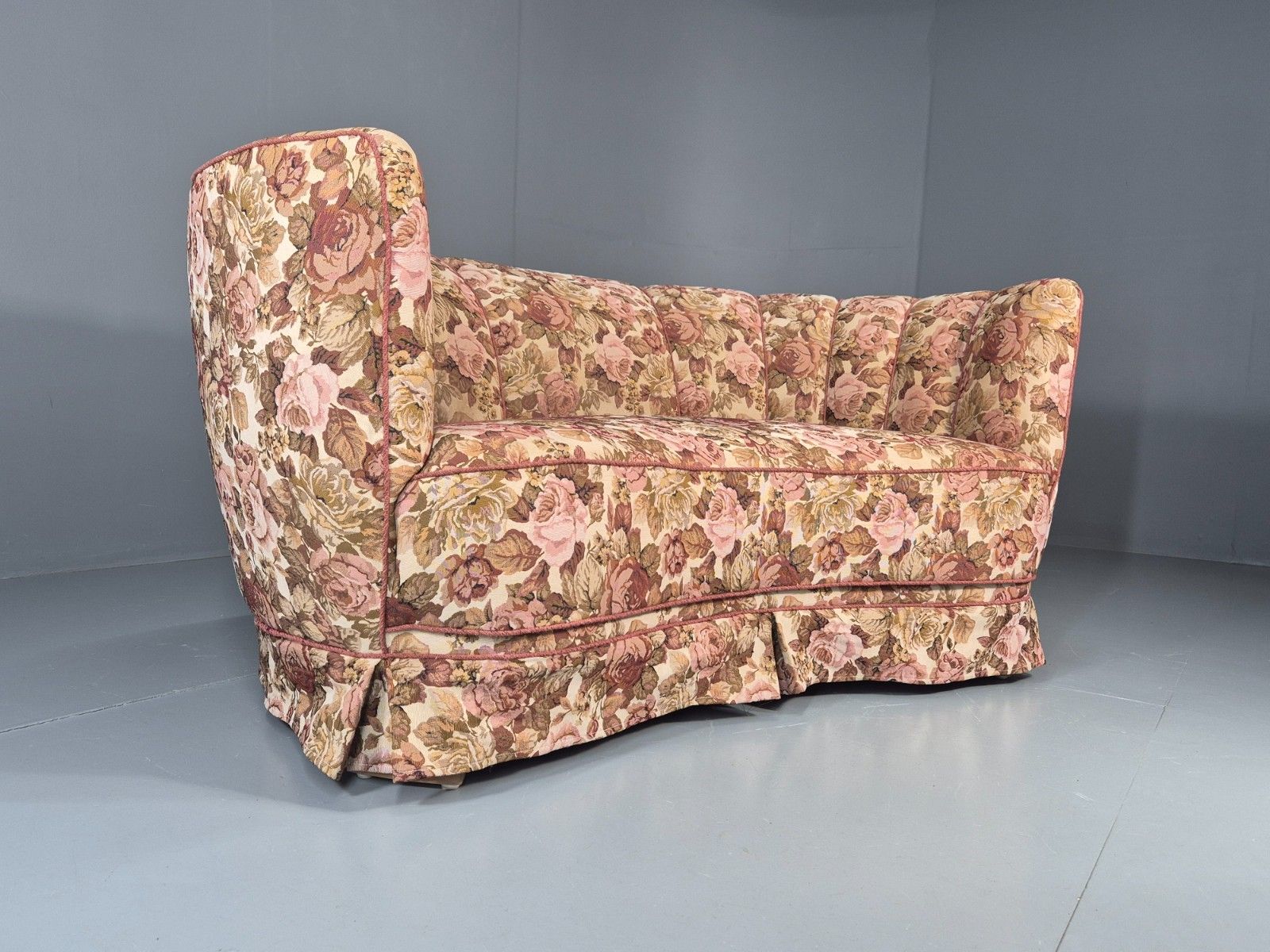 2 Seater Banana Sofa Vintage Danish Art Deco Floral Upholstery  Eb10788 V2ss photo furniture