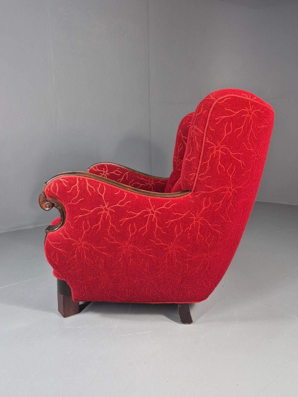 photo vinterior Vintage Art Deco Danish Lounge Chair Red Moquette 1930s Eb11394 Vclo
