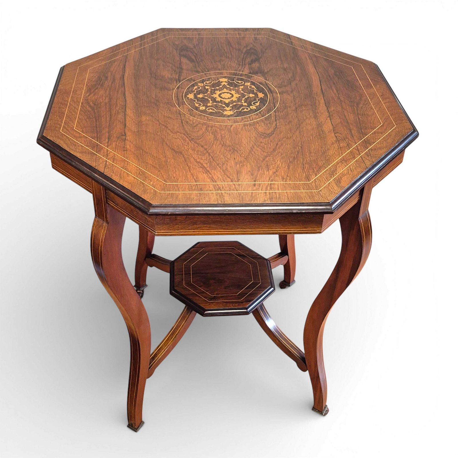 Late Victorian Rosewood Inlaid Occasional Table | Octagonal Antique Side Table C1890 photo vinterior