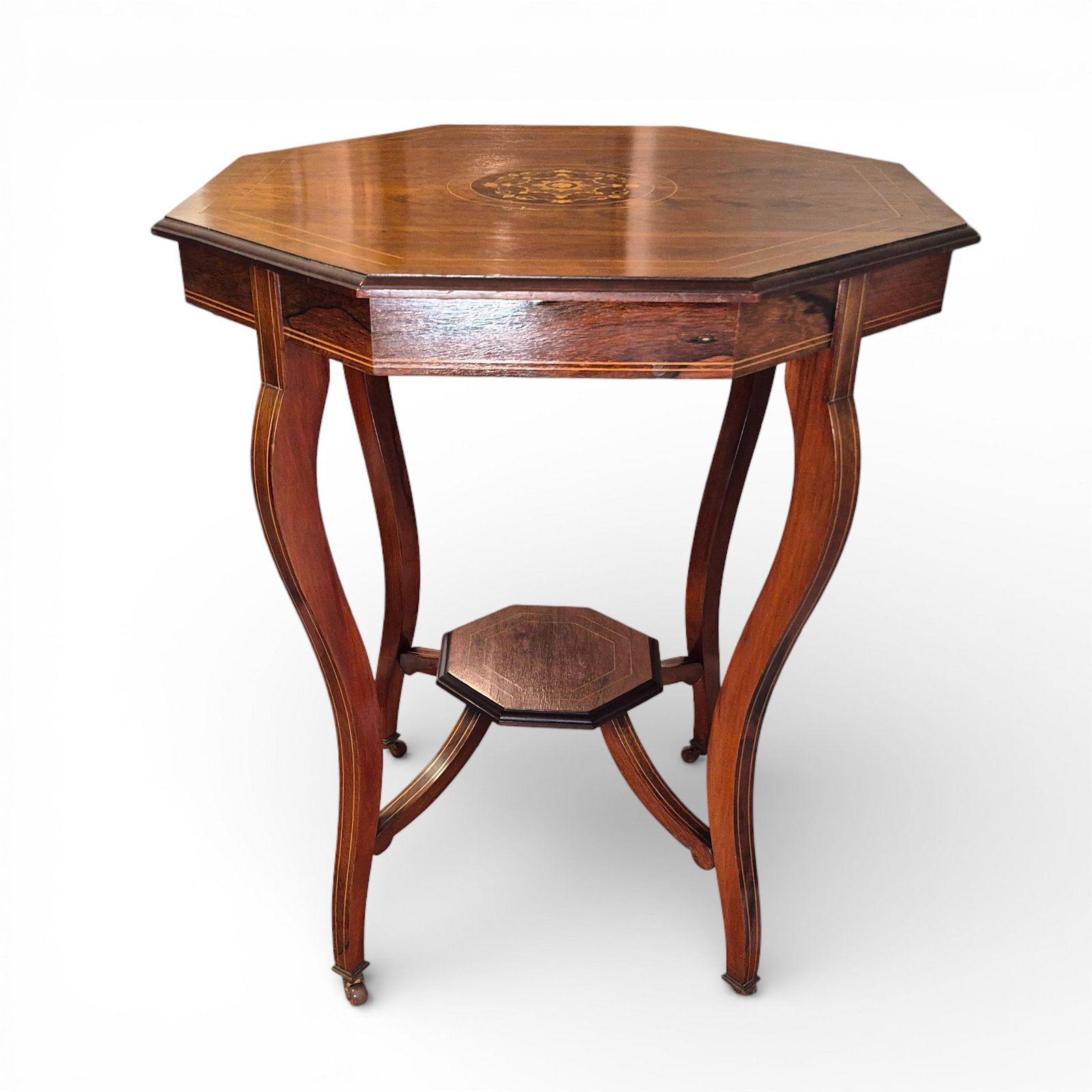 Late Victorian Rosewood Inlaid Occasional Table | Octagonal Antique Side Table C1890 photo vintage
