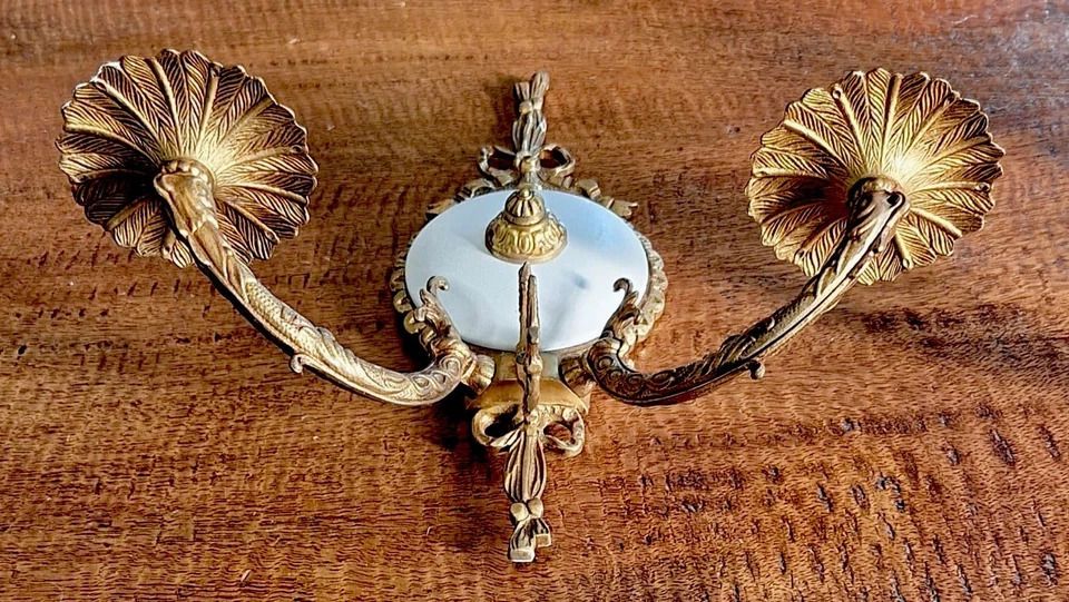 Mid Century Quality Set Of 4 Pairs Style Brass Wall Lights Made In Spain photo 295.0