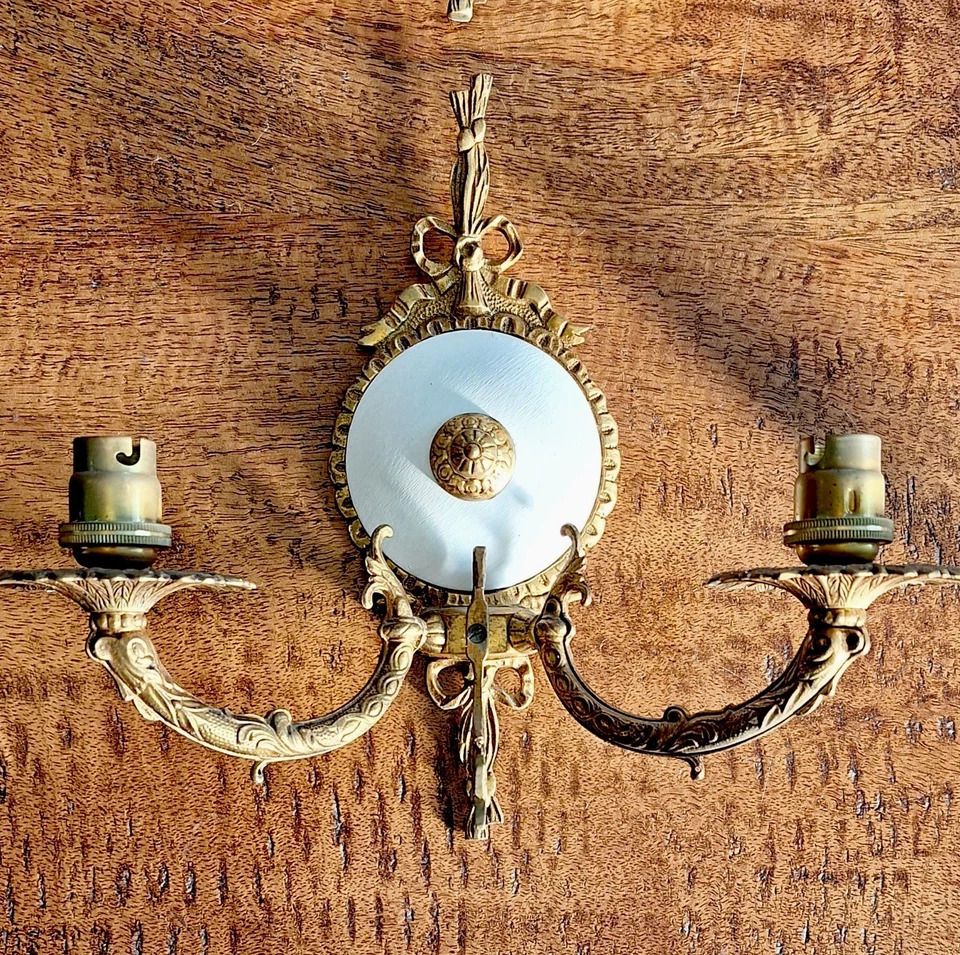 Mid Century Quality Set Of 4 Pairs Style Brass Wall Lights Made In Spain photo vinterior