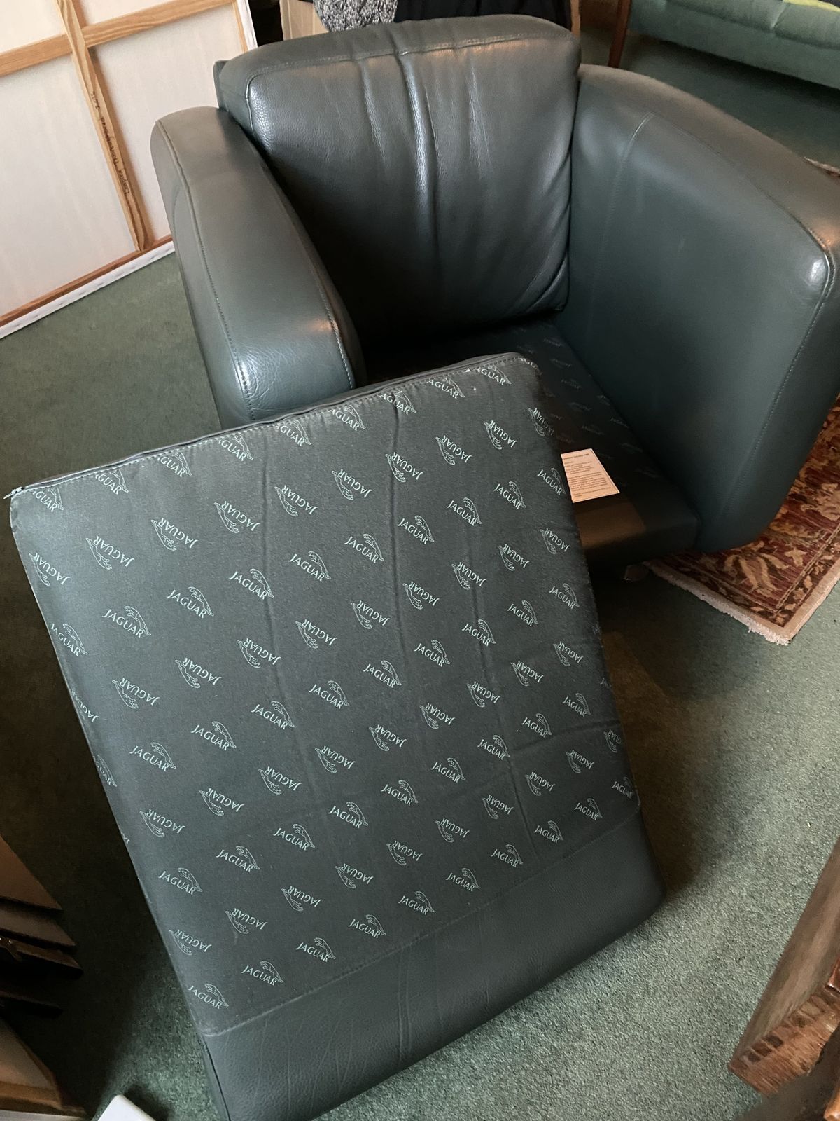 Vintage Jaguar Leather Sofa And Matching Chair In Racing Green photo vinterior