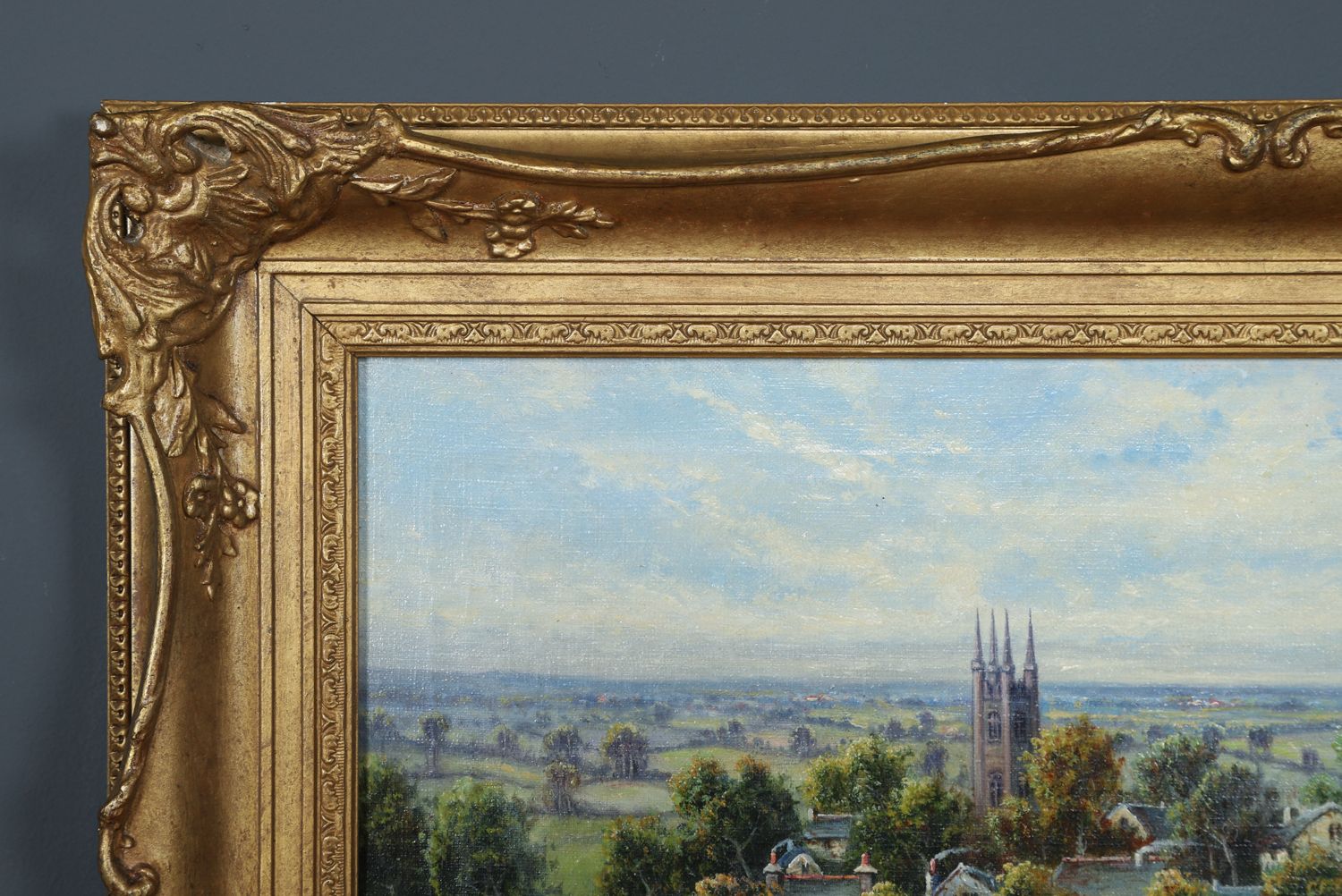 Small Antique English Oil Painting Picture Landscape Scene Of Widecombe Village By M. C. Hider (Circa 1920) photo vintage