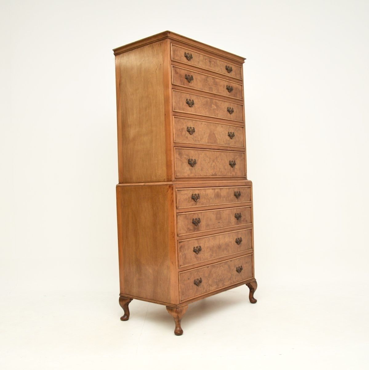 Antique Burr Walnut Chest On Chest Of Drawers photo vintage