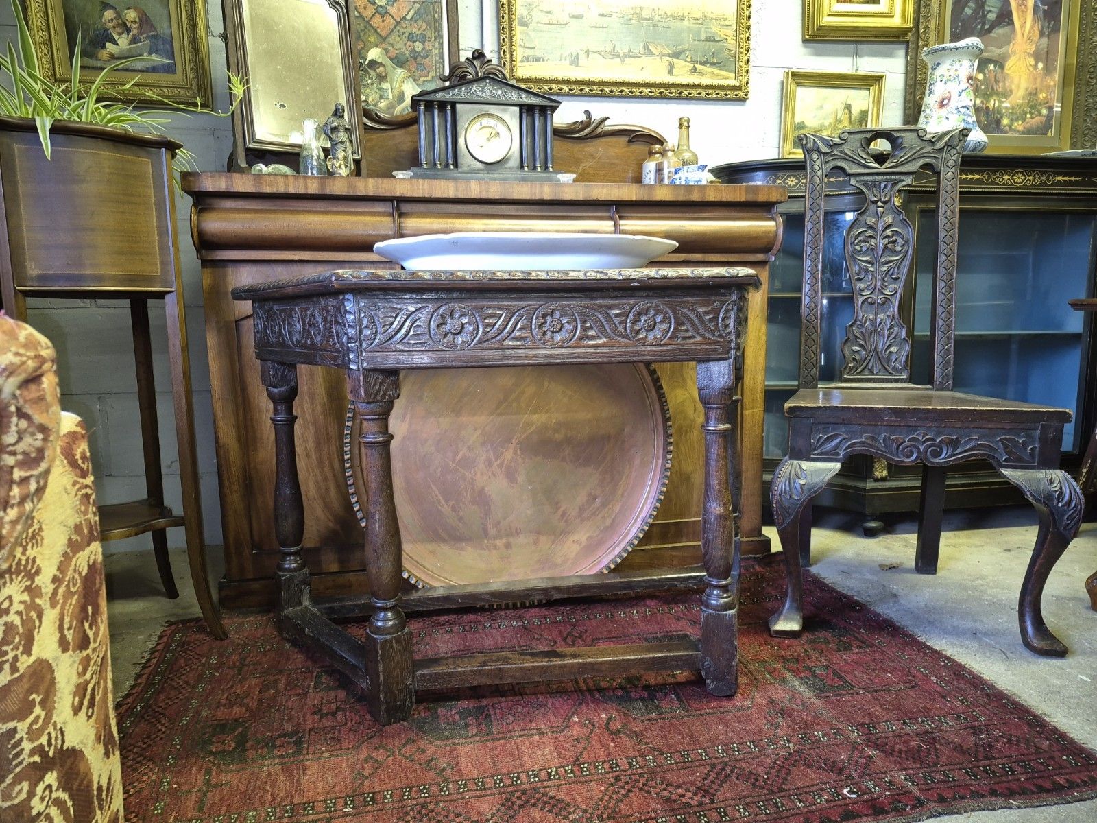 A Spanish 17th Century Sweet Chestnut Top Credence Hall  Table Carved Frieze photo for sale