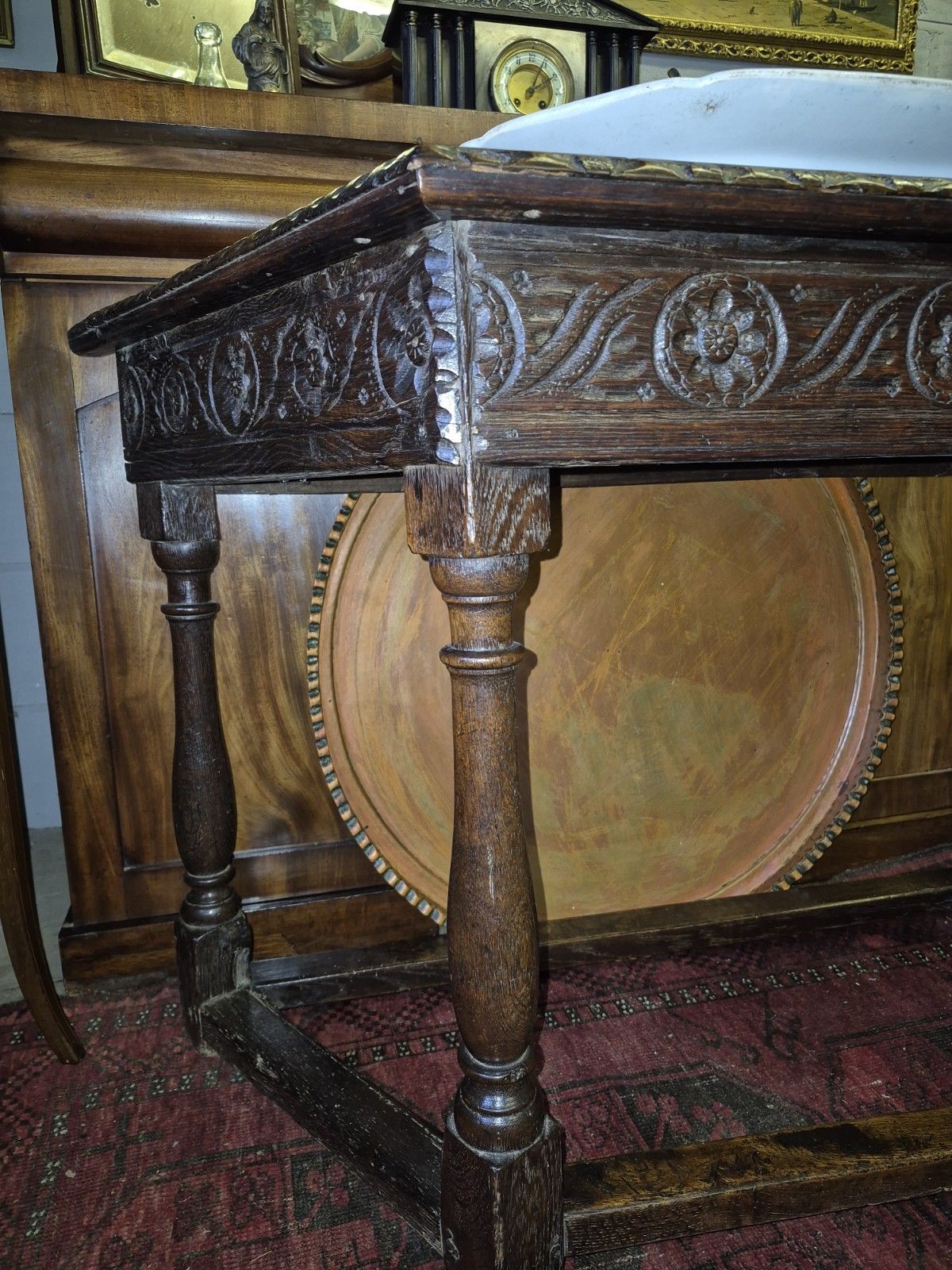 A Spanish 17th Century Sweet Chestnut Top Credence Hall  Table Carved Frieze photo vintage