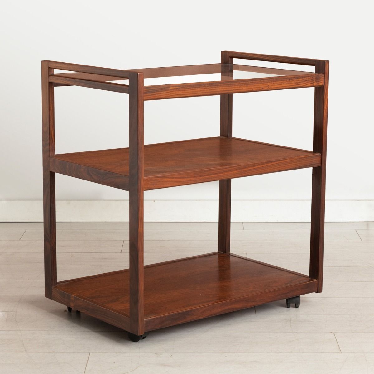 Rosewood & Glass 3 Tier Drinks Trolley By Litton Furniture For Heals C.1975