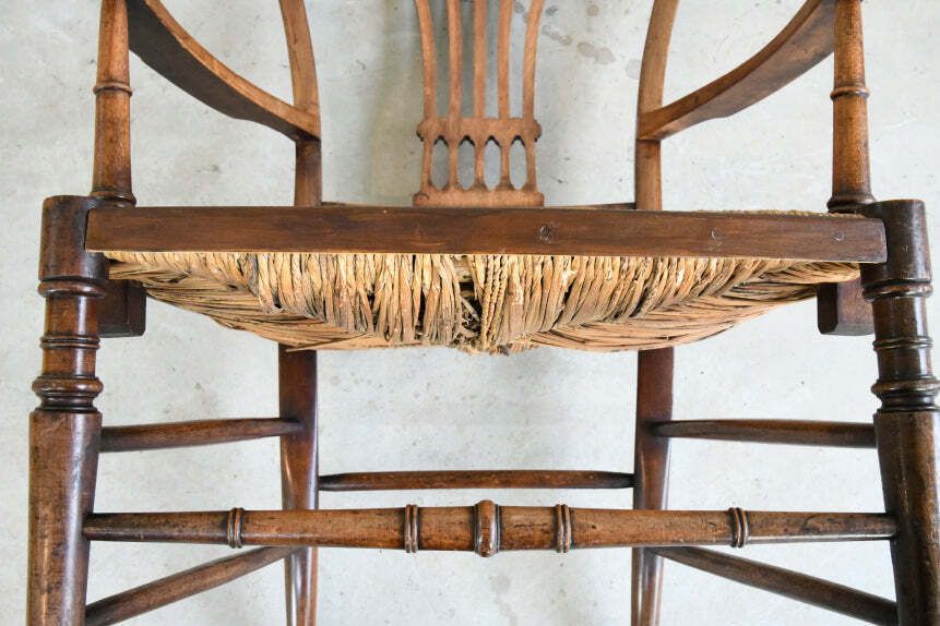 photo for sale Antique Beech & Rush Arts & Crafts Style Occasional Chair